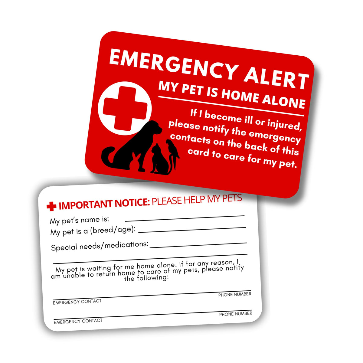Carte d’urgence Lashicorn pour animaux domestiques rouges, identification rapide en cas d’urgence.