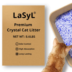 Vue de l’emballage LaSyL Crystal Litière, pratique et léger pour entretenir rapidement.