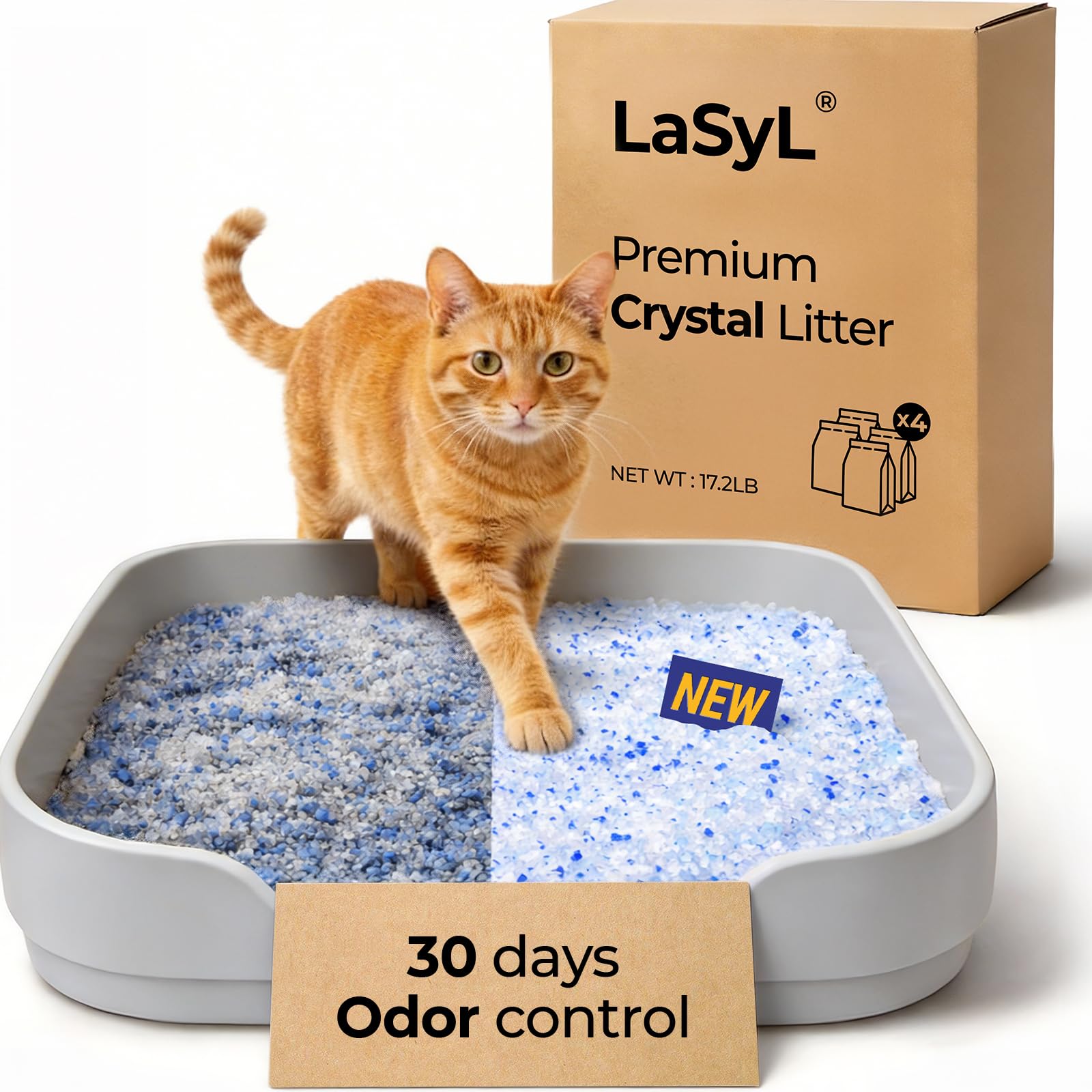 LaSyL litière cristal multi-chats: odeur maîtrisée pendant 30 jours
