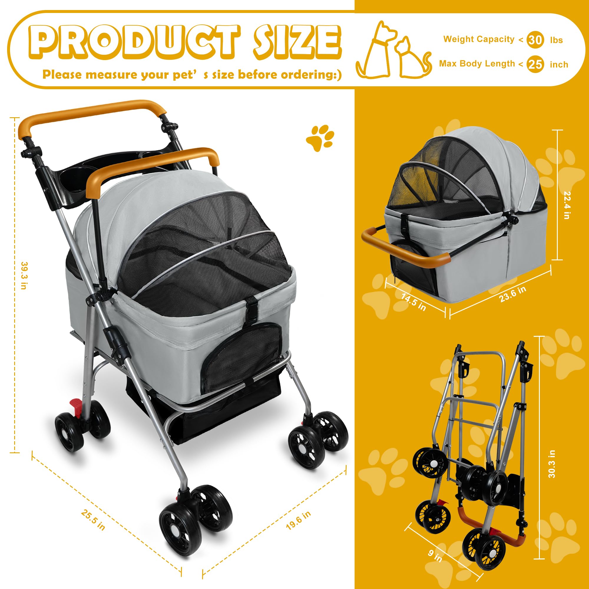 Laushery Poussette Animaux: vue visible pour surveiller votre compagnon.