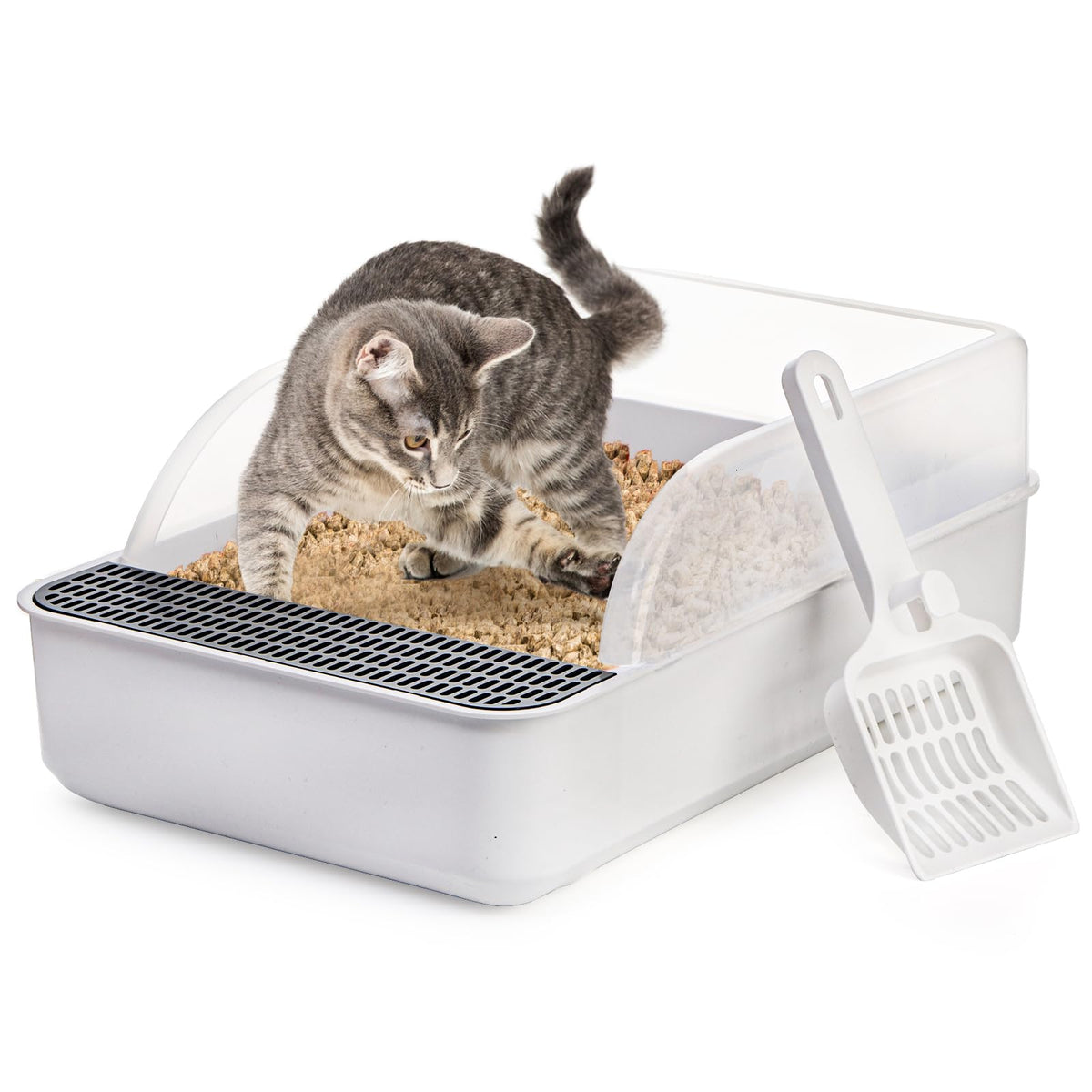 Lawei bac-litiere chat haut ouvert pour ventilation et confort.