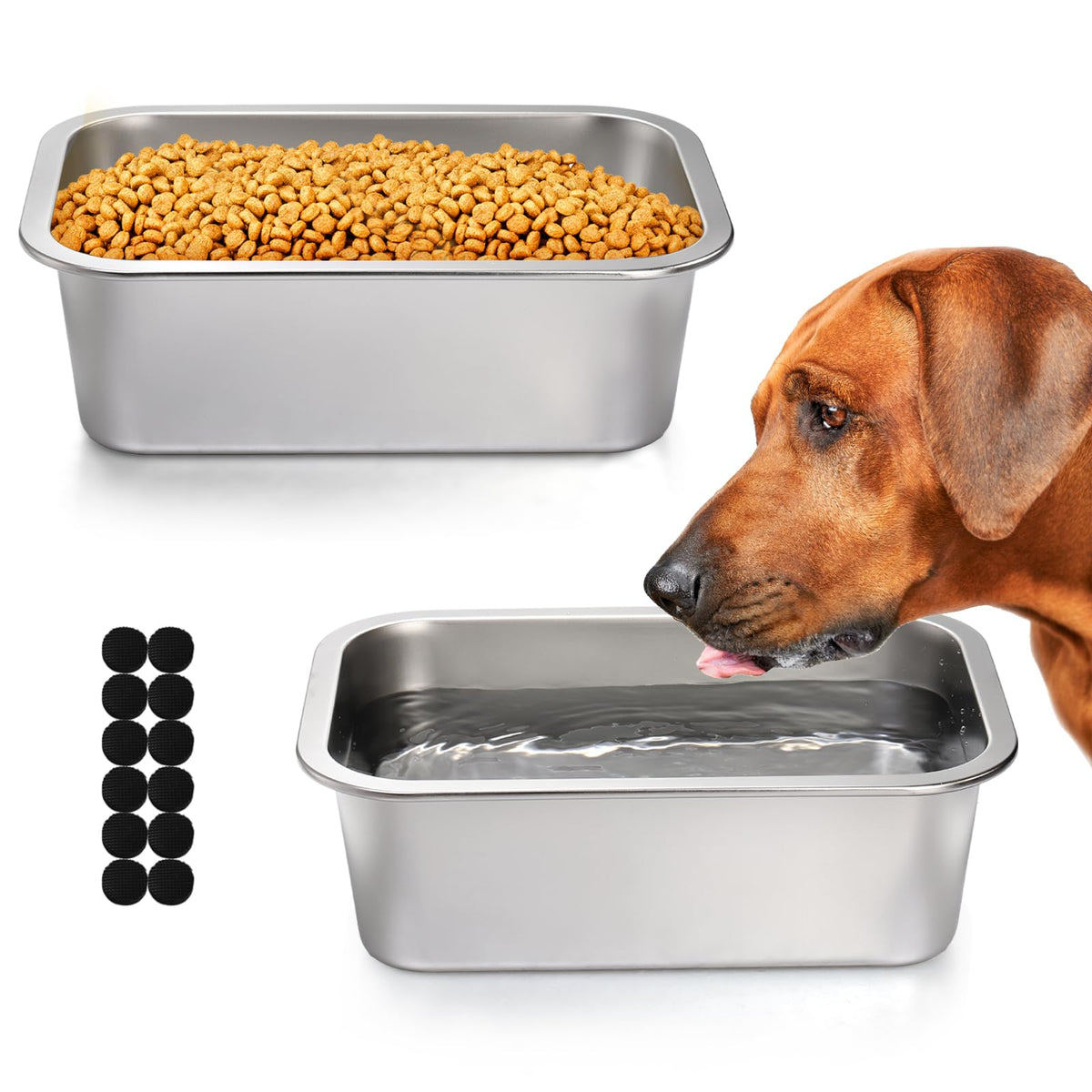 Bols Lawei en acier inoxydable rectangulaires pour grands chiens, grande capacité.
