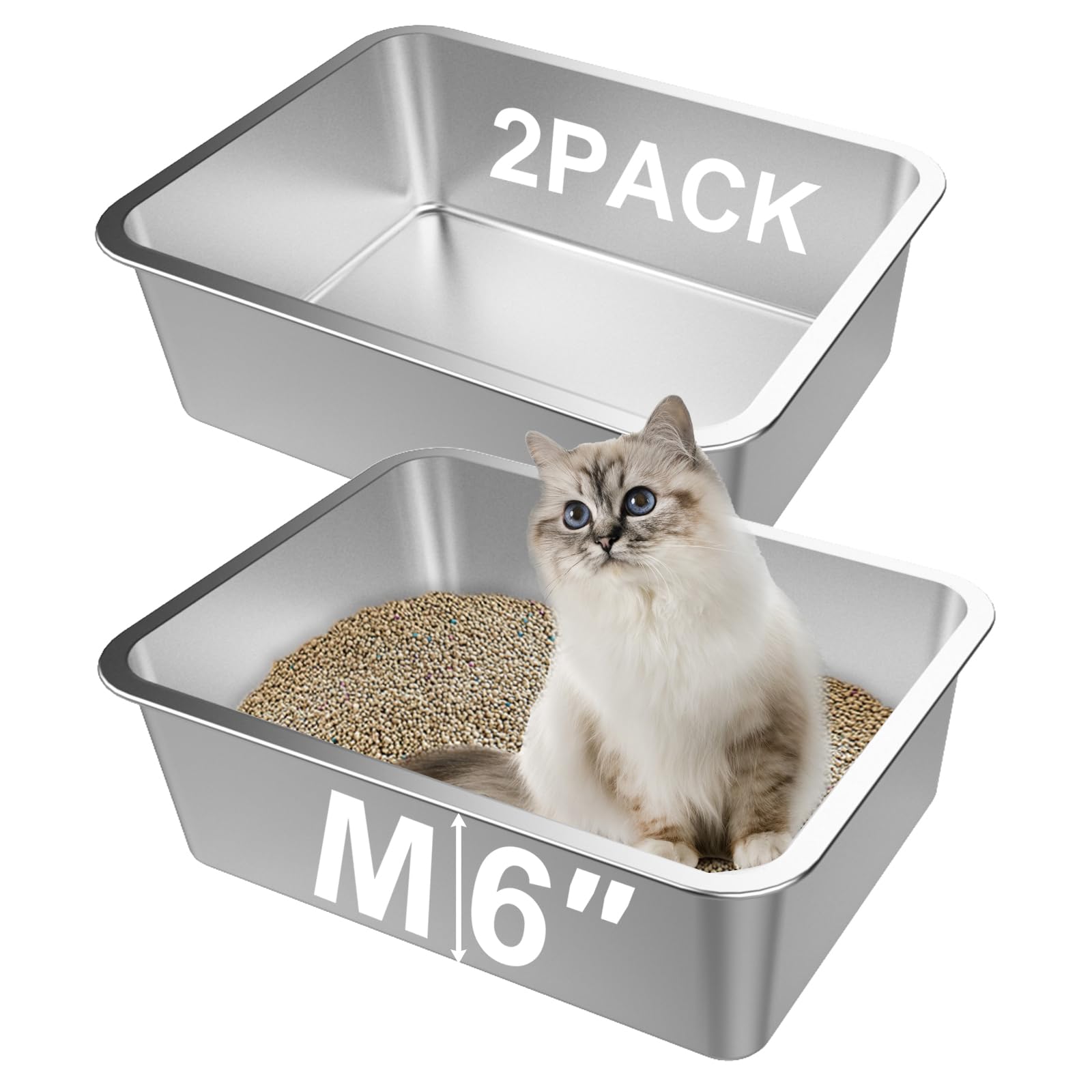 Lawei ensemble de deux boîtes litière inox, robuste pour chats et petits animaux.