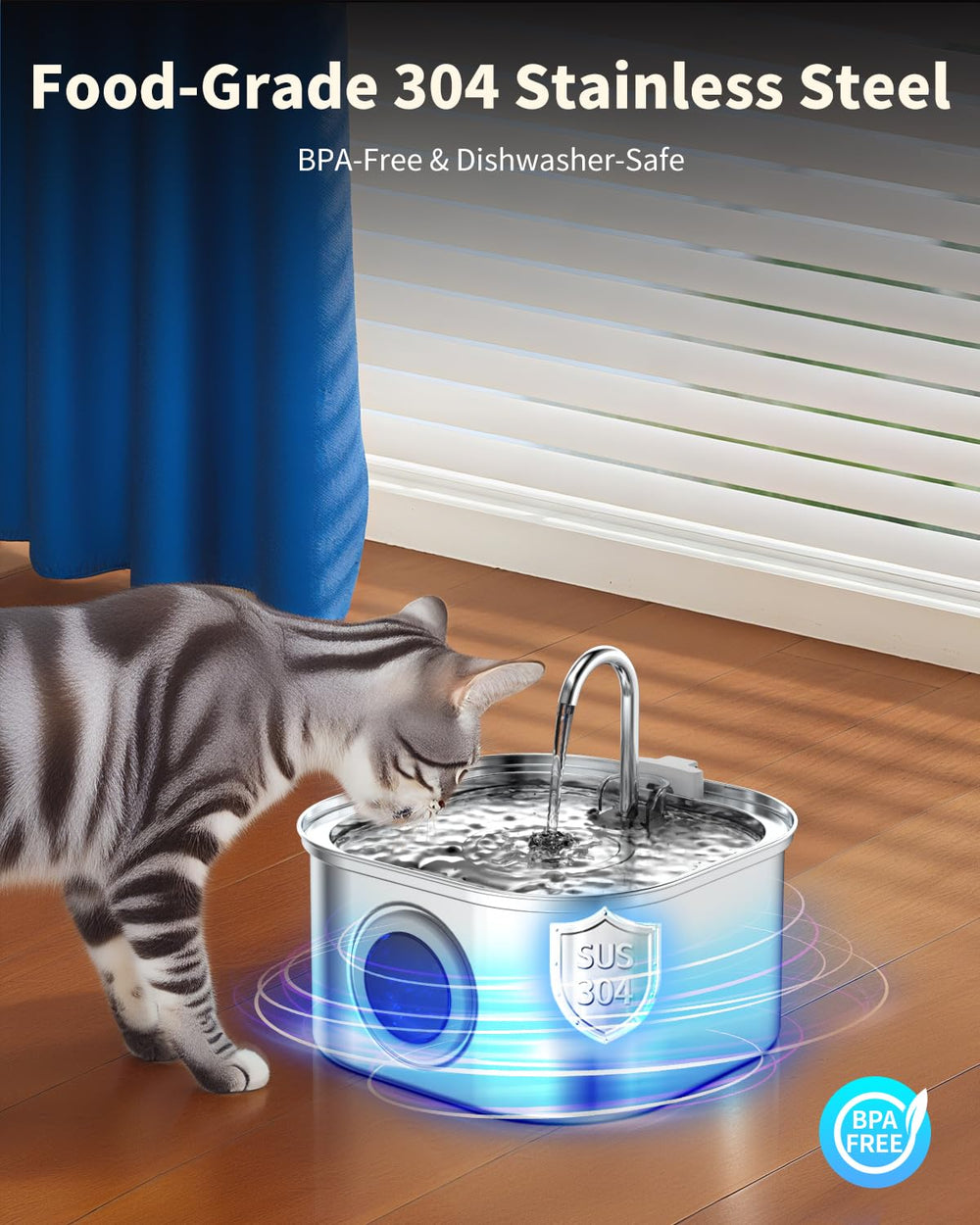 Lawfery acier inox 304 fontaine chat, matériau durable et facile à nettoyer.