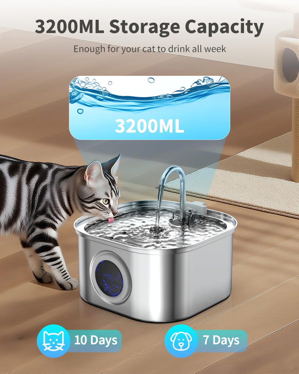 Lawfery flux d eau naturel fontaine chat, stimule l hydratation par le mouvement.