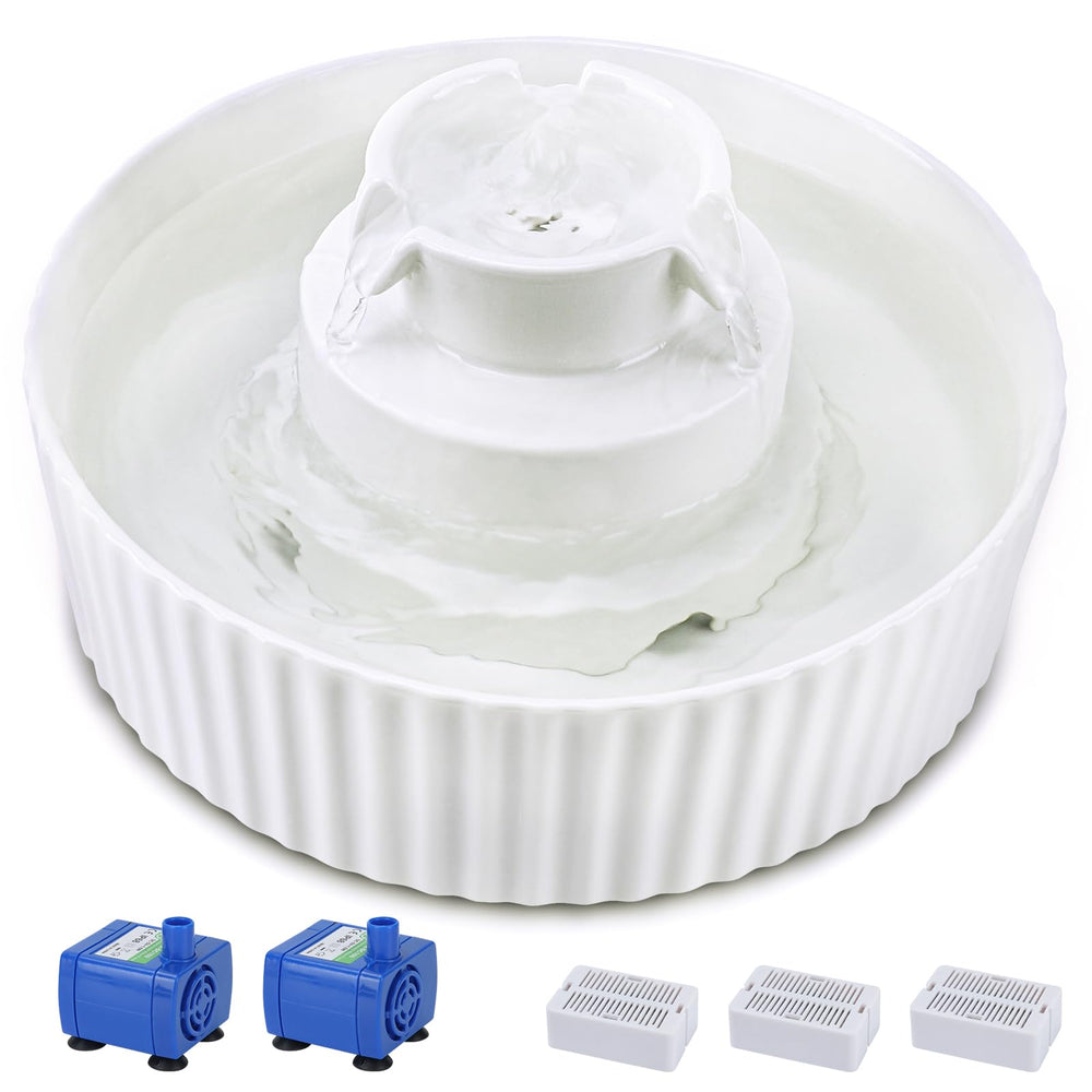 Fontaine Lawfery pour chat en céramique avec capacité 2 L et accès à l'eau à 360 degrés.