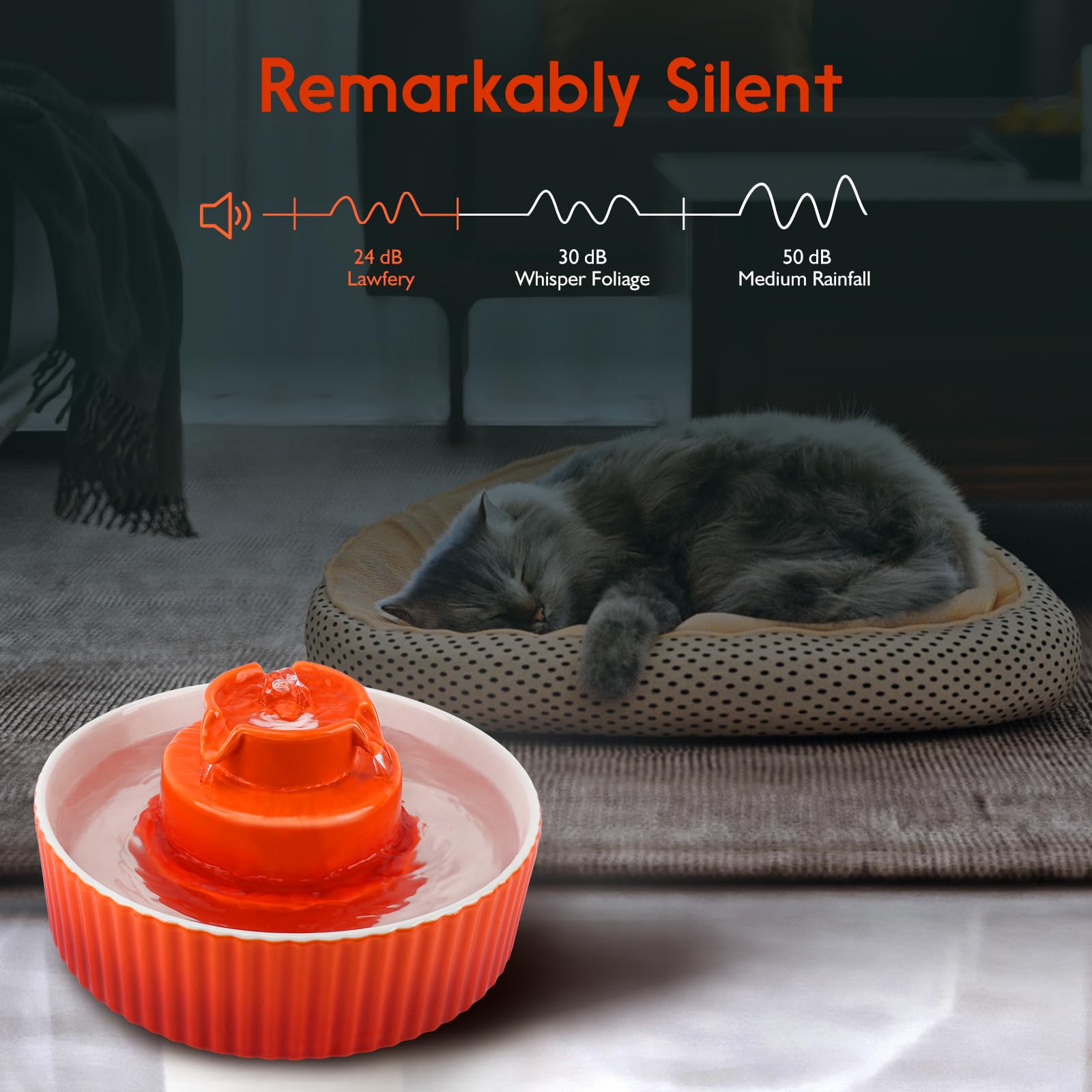 Lawfery fontaine-chat pompe silencieuse pour intérieur calme.