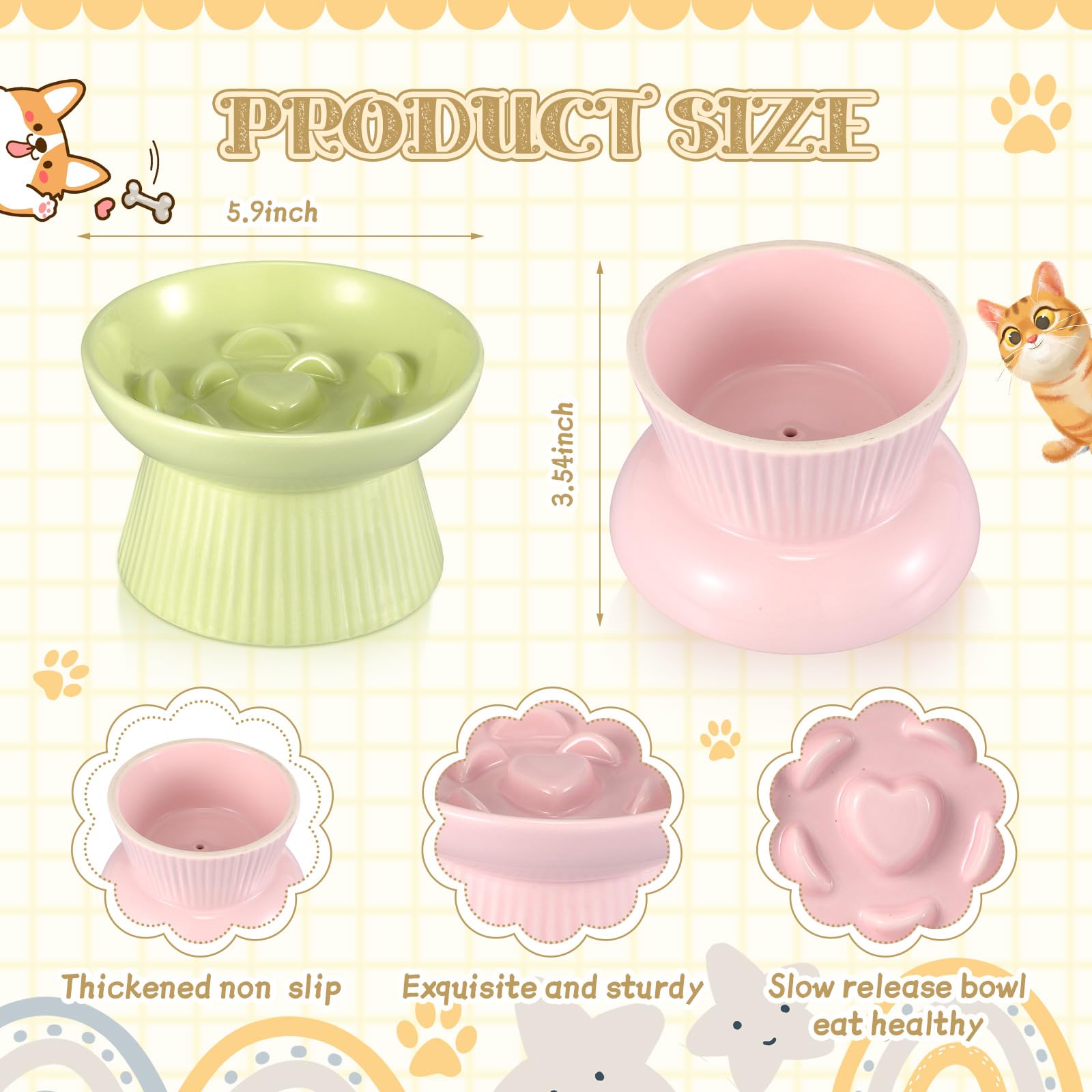 Layhit bol élevé pour chat en céramique rose, design élégant pour la table.