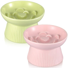 Layhit bol élevé pour chat en céramique vert, posture confortable lors des repas.