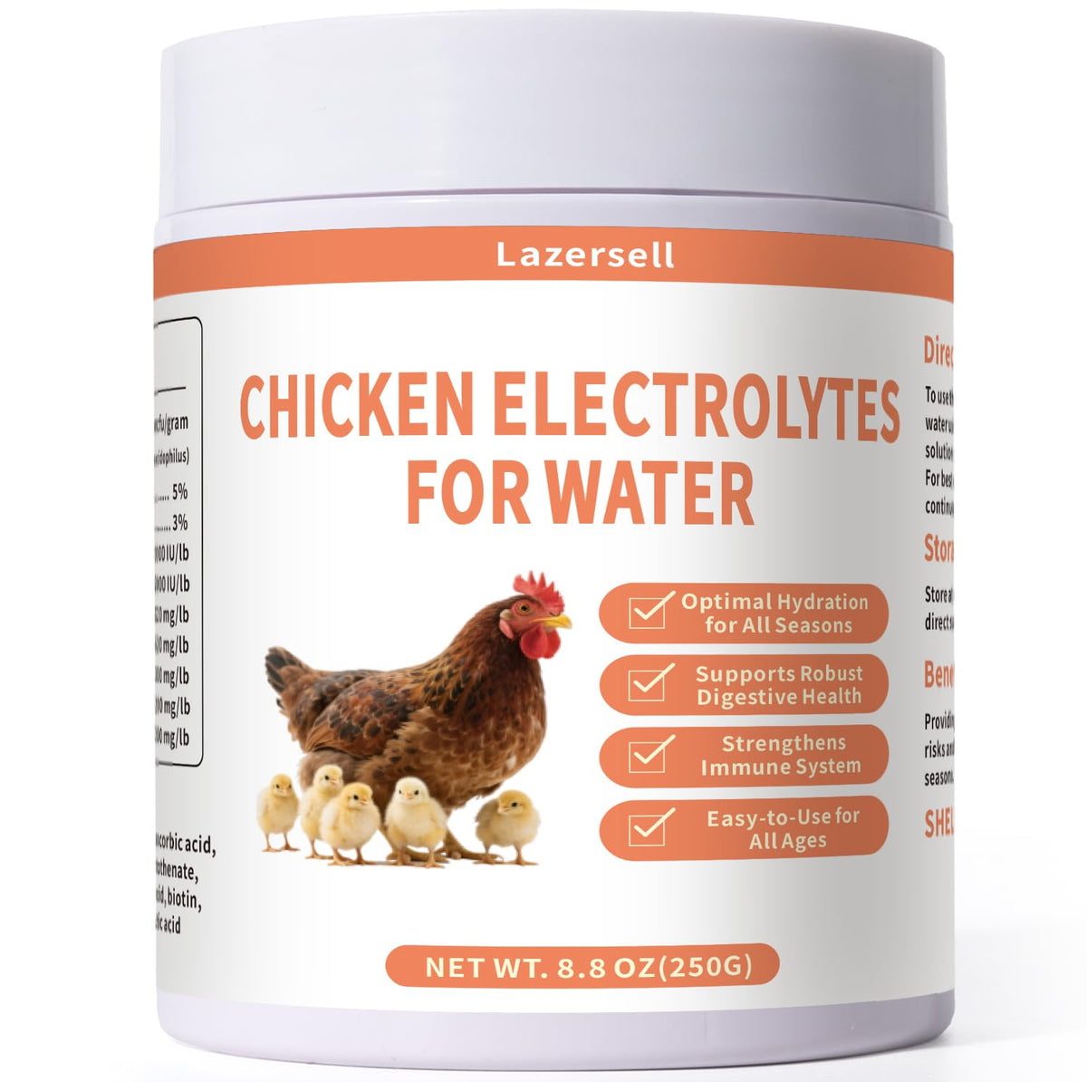 Lazersell Électrolyte poulaire eau: hydratation rapide pour les volailles.