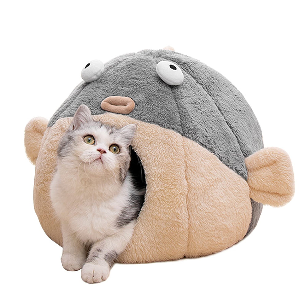 Lit-chat cave gris Lcybem avec coussin lavable pour un sommeil intime.