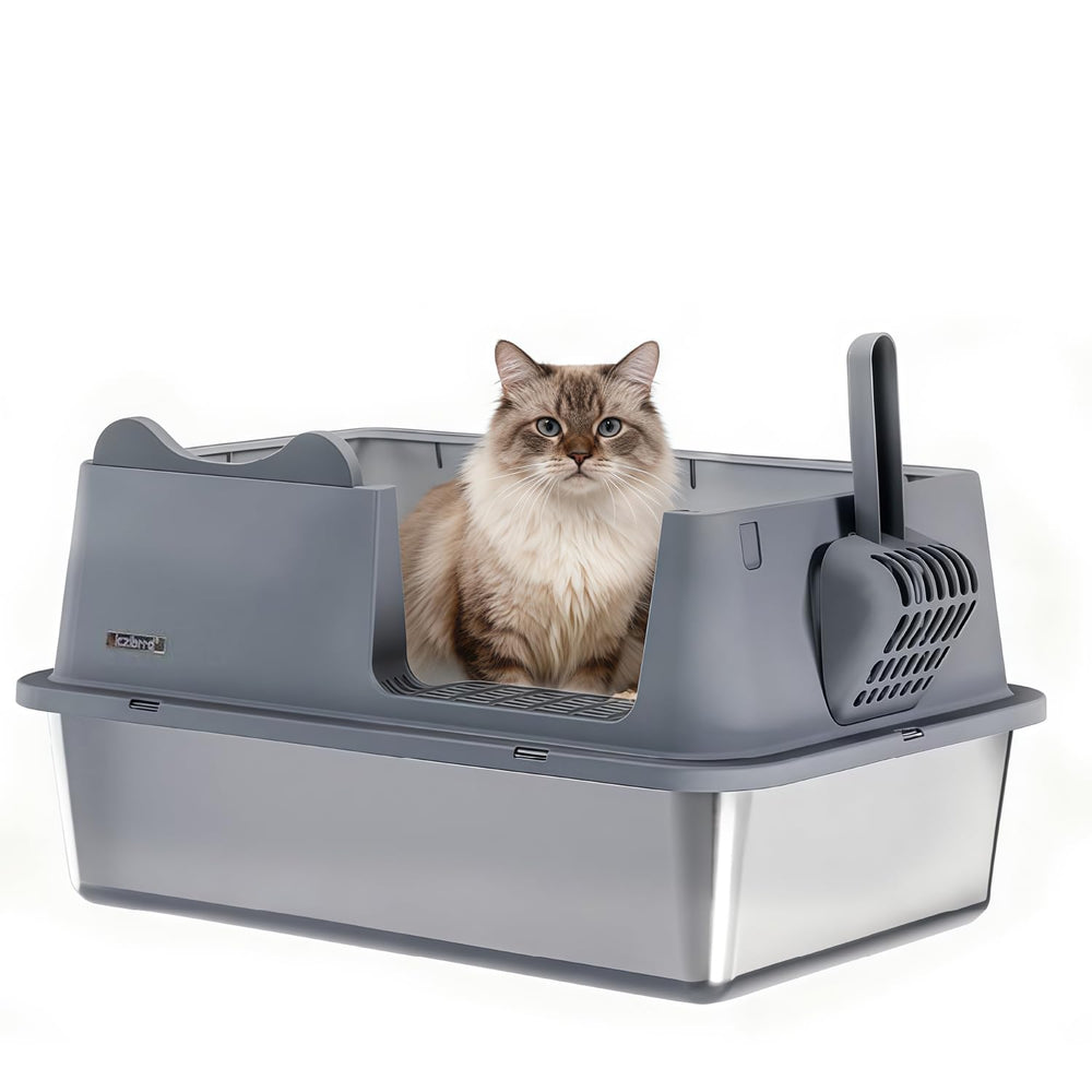 LCZLBRRD bac-litiere-inox-xl-ouvert, espace généreux pour chats de toutes tailles.