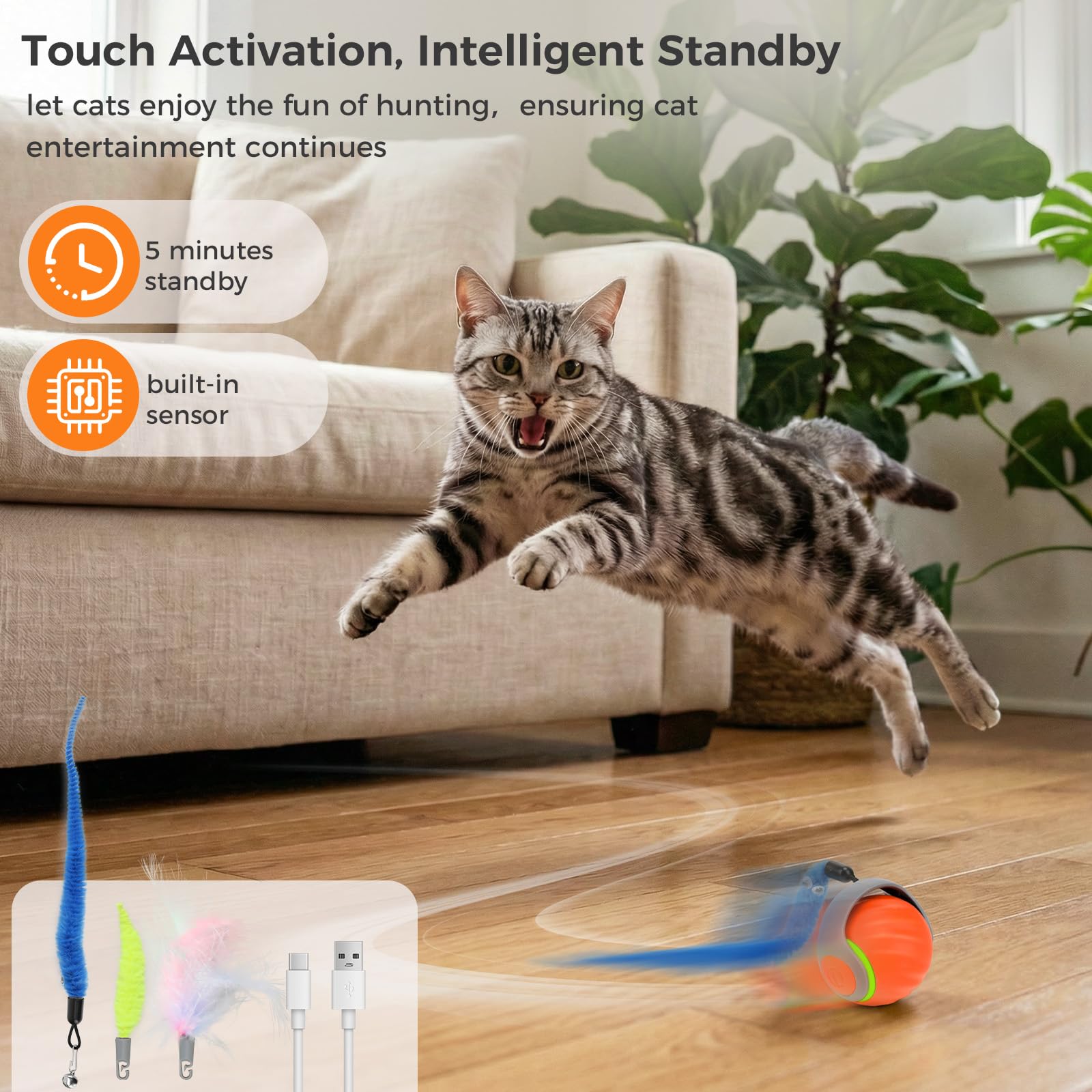 LDZ&CHX balle interactive chat avec batterie rechargeable pour des heures de jeu.
