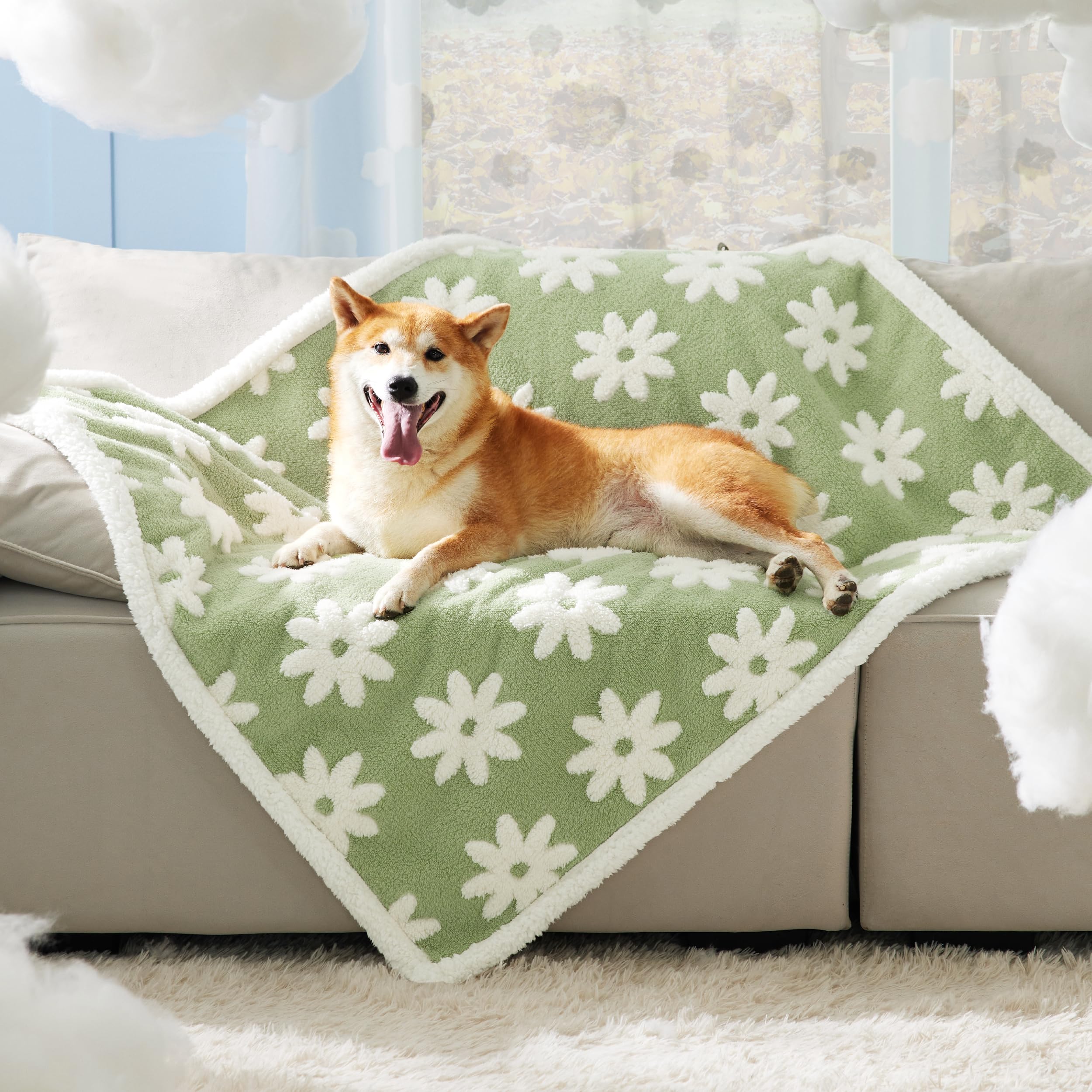 Le SURE couverture chien fleur 3D, charme décoratif et confort renforcé.