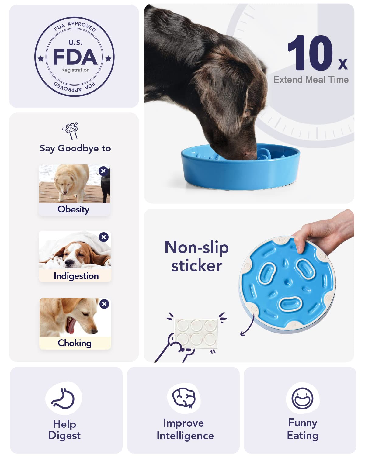 Base anti-glisse et céramique durable, bol stable pendant les repas