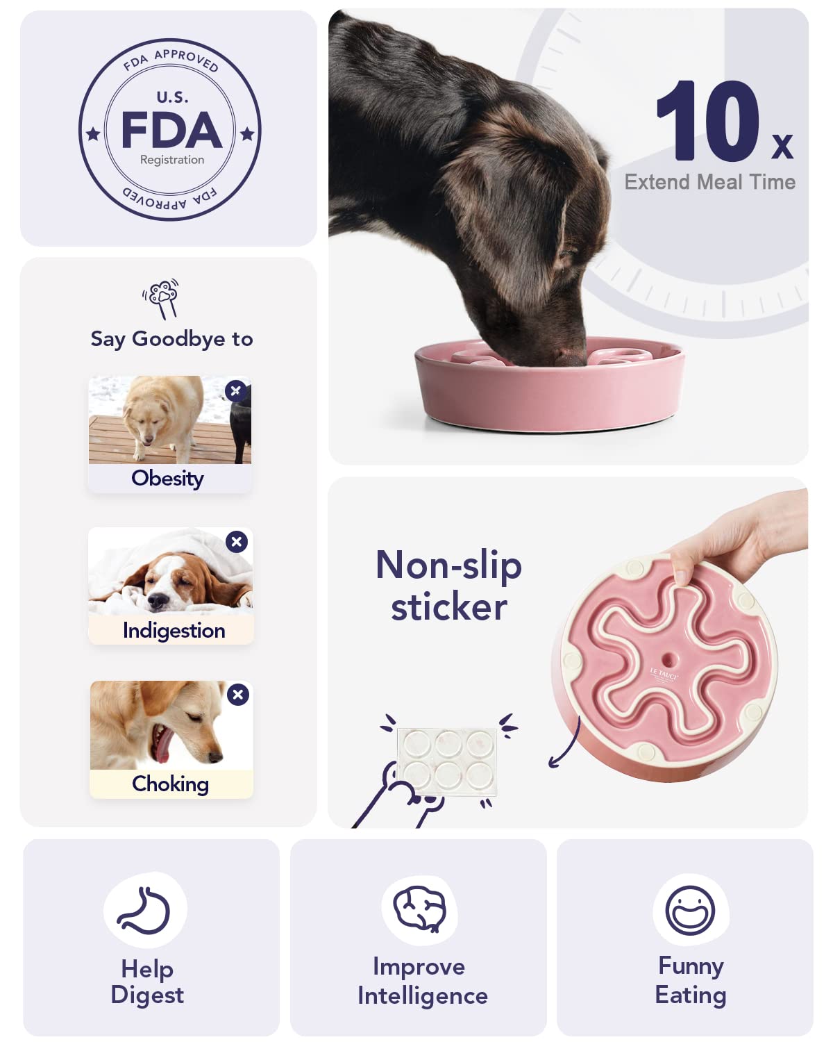 Bol LE TAUCI en céramique durable pour petit chien, rose