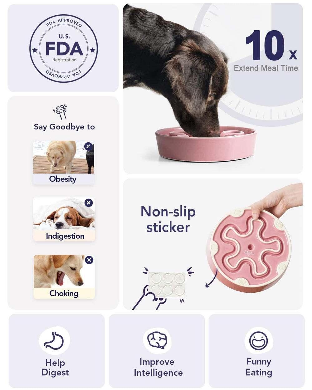 Bol LE TAUCI en céramique durable pour petit chien, rose