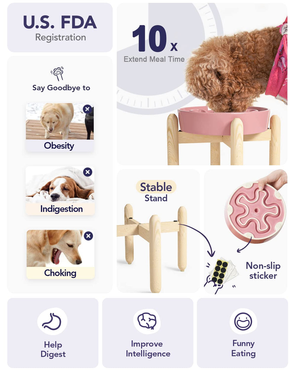 Le Tauci bol élevé avec motif labyrinthe ralenti l’ingestion et amuse le chien.