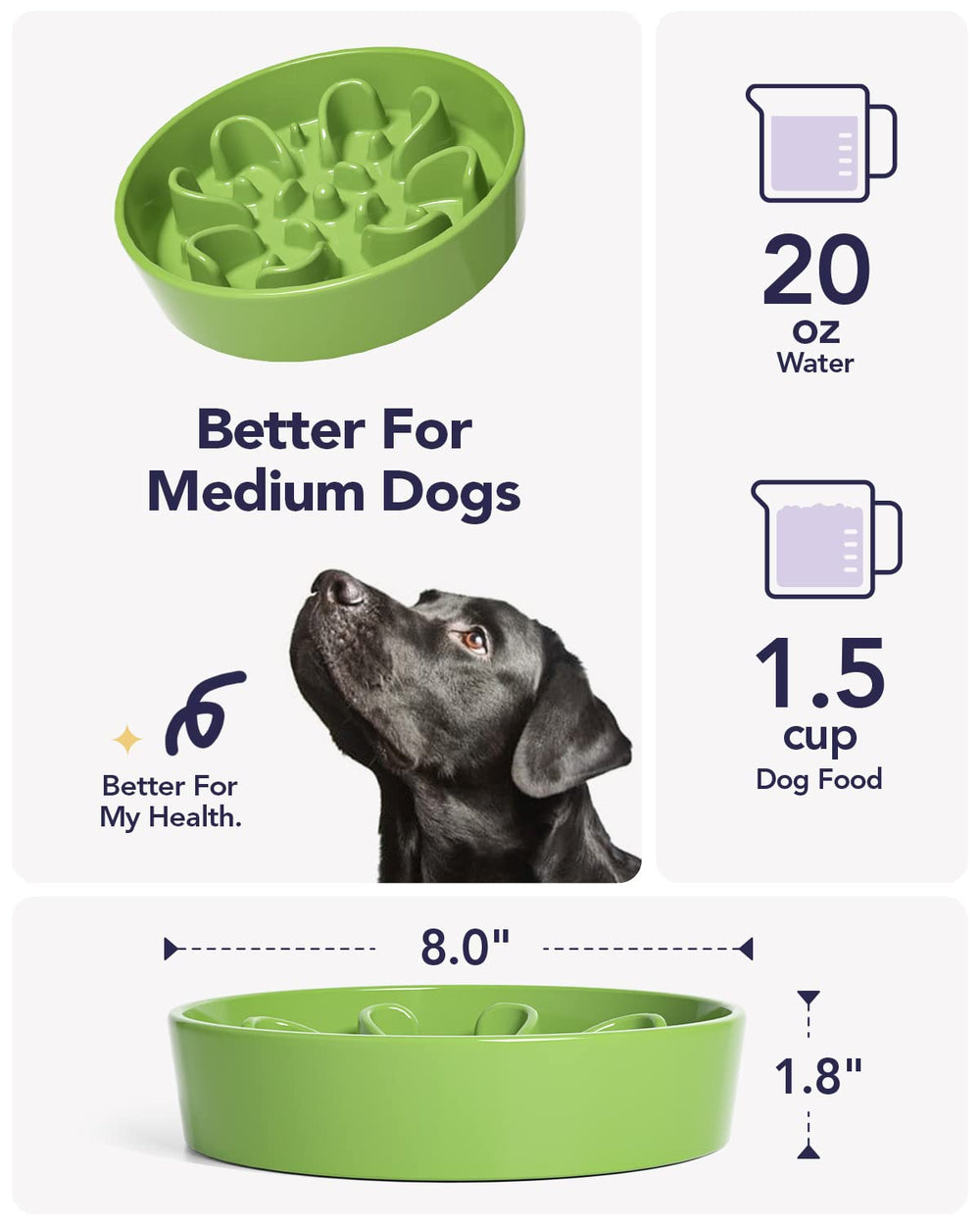 Adapté aux aliments secs, humides ou crus pour chiens.
