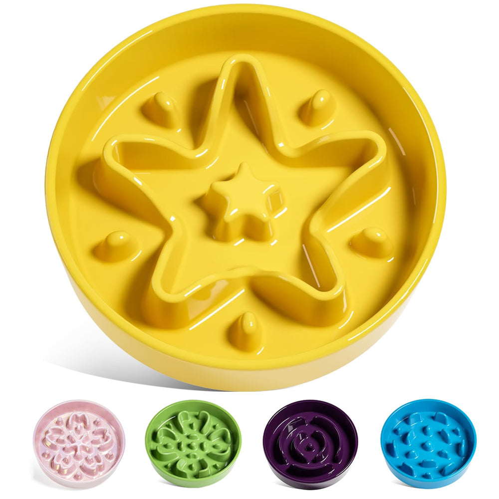 GAMELLE LE TAUCI lente en céramique jaune étoile pour chiots ralentissant le repas