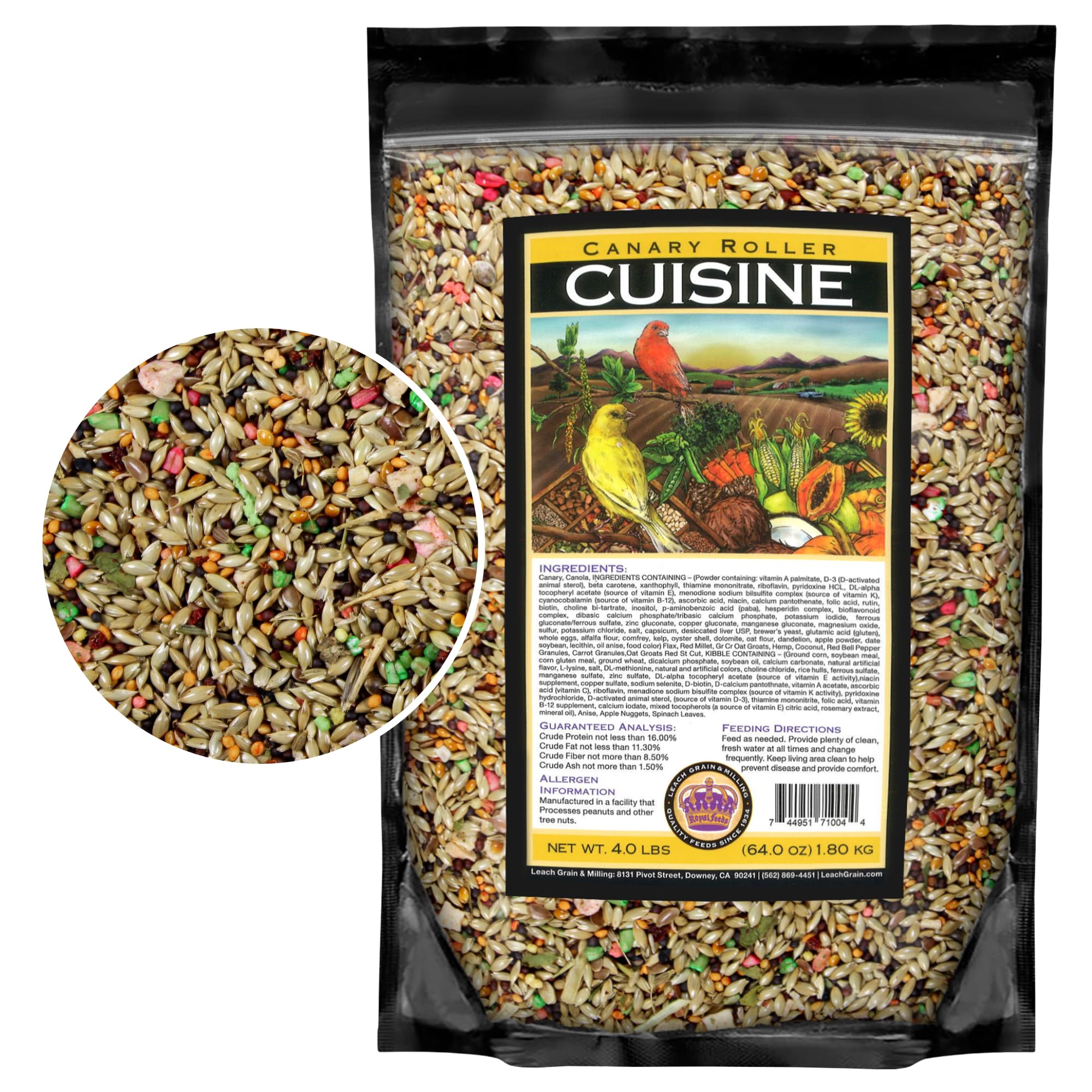 Canary Cuisine de LEACH GRAIN & MILLING CO., emballage pratique pour alimentation quotidienne des canaris.