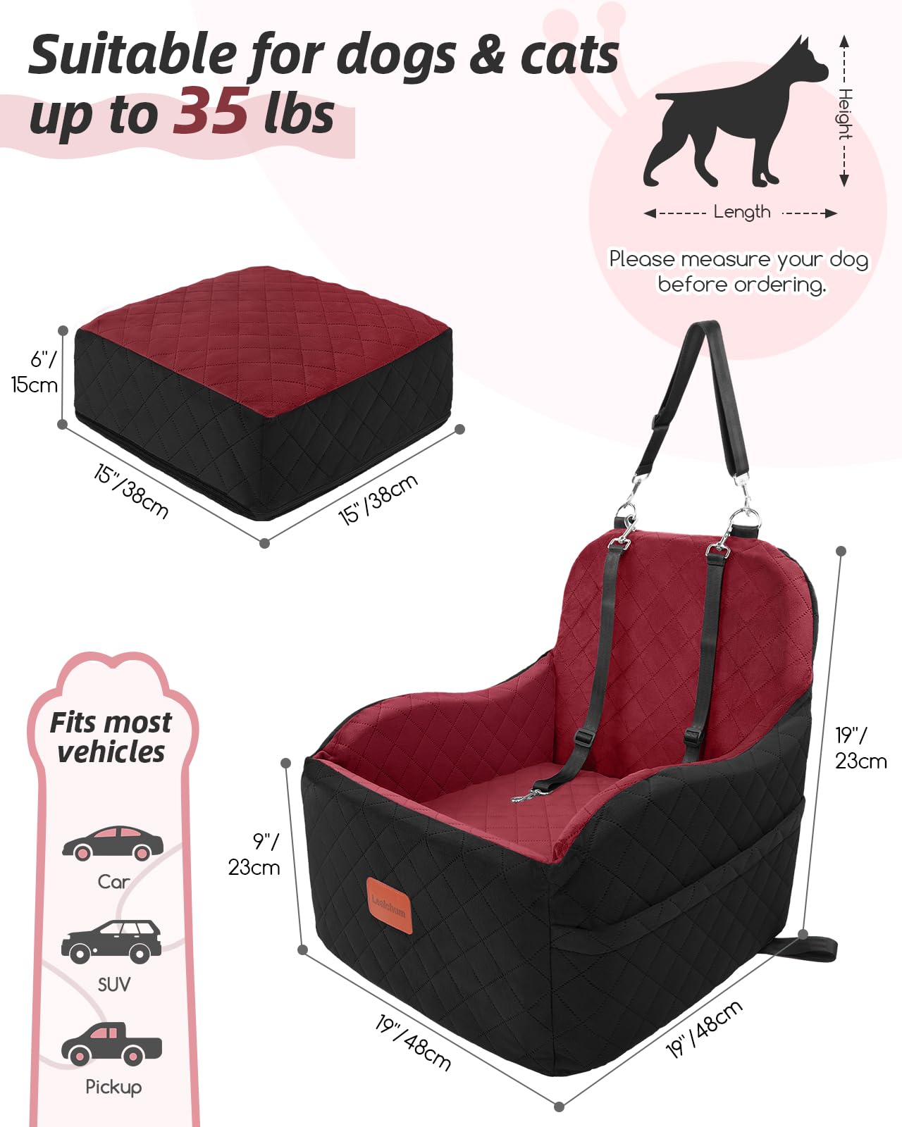 Coussin élevé Lealchum pour chien – confort pendant le voyage.