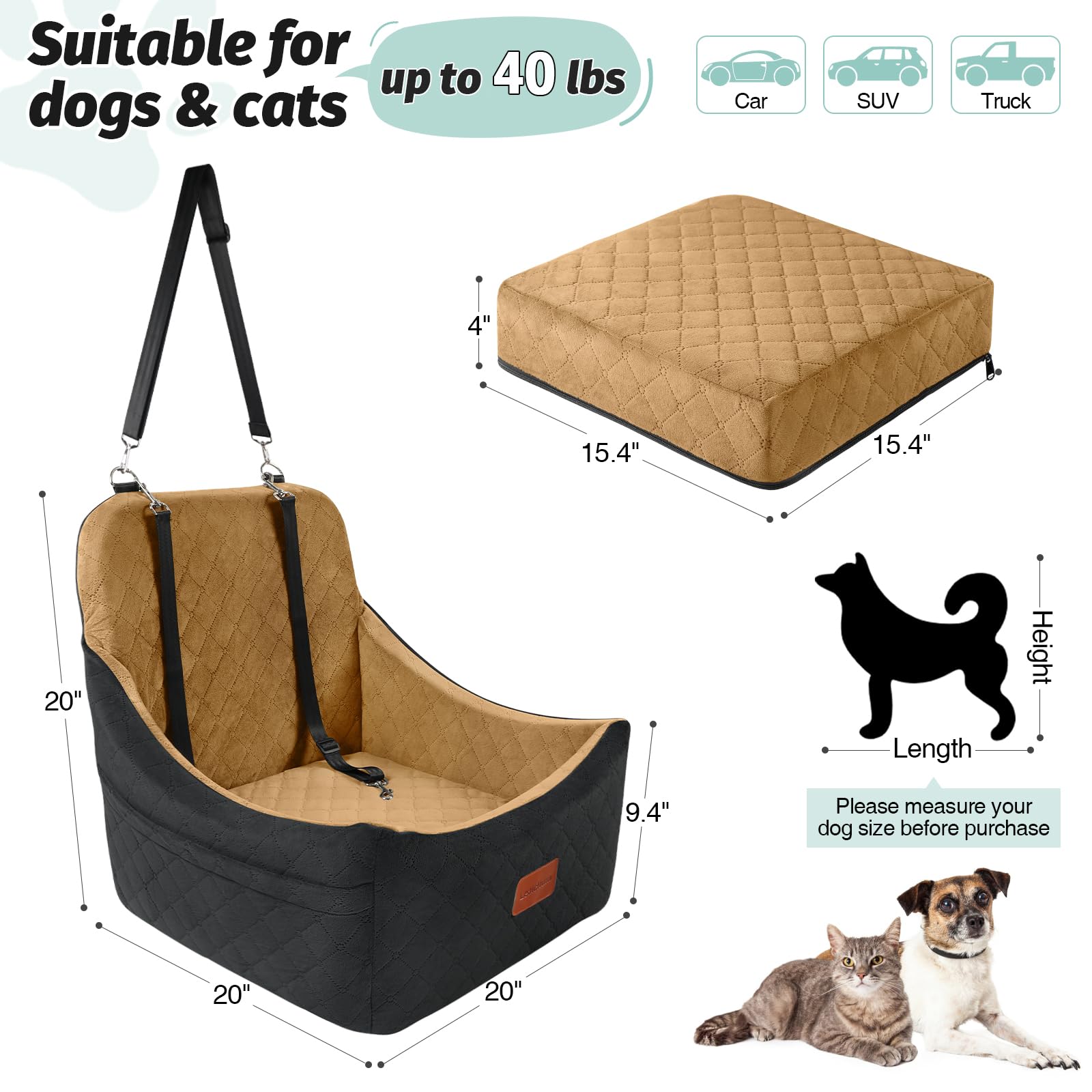 Sangles de sécurité ajustables pour limiter les mouvements du chien.