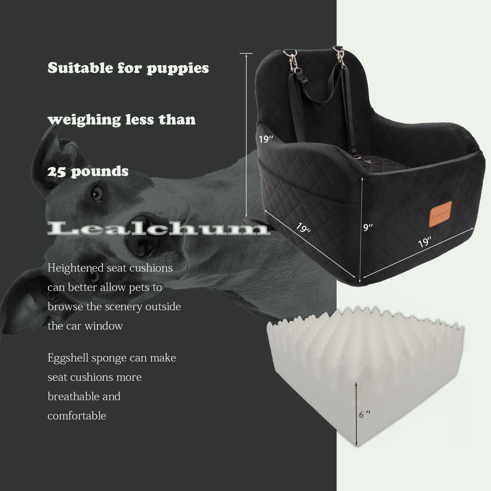 Lealchum siège-auto chien booster leve arrière, confort et stabilité pour votre chien.