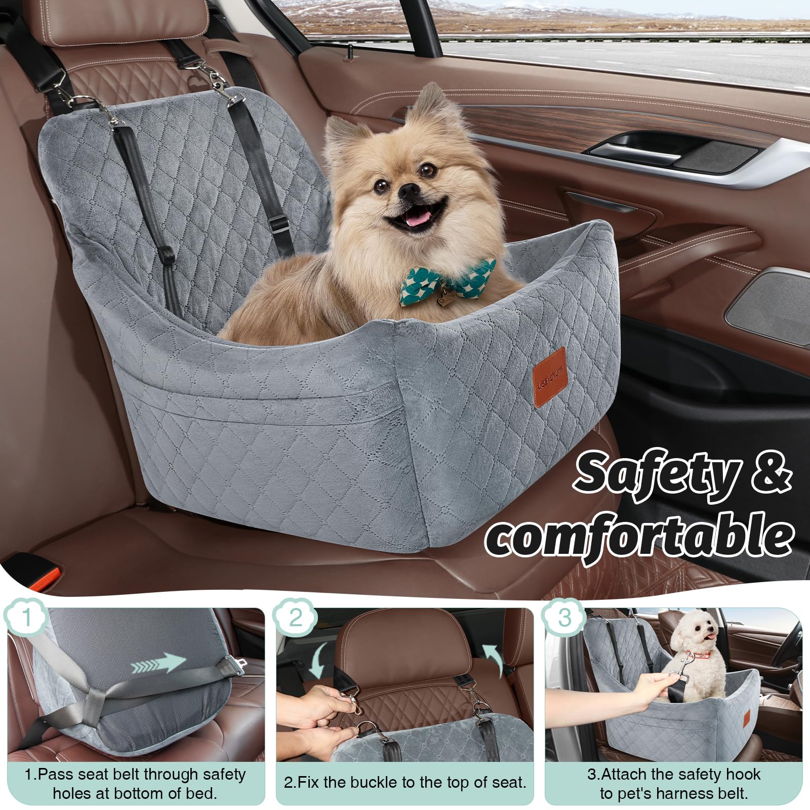 Lealchum siège-auto chien moyen, finition gris élégant