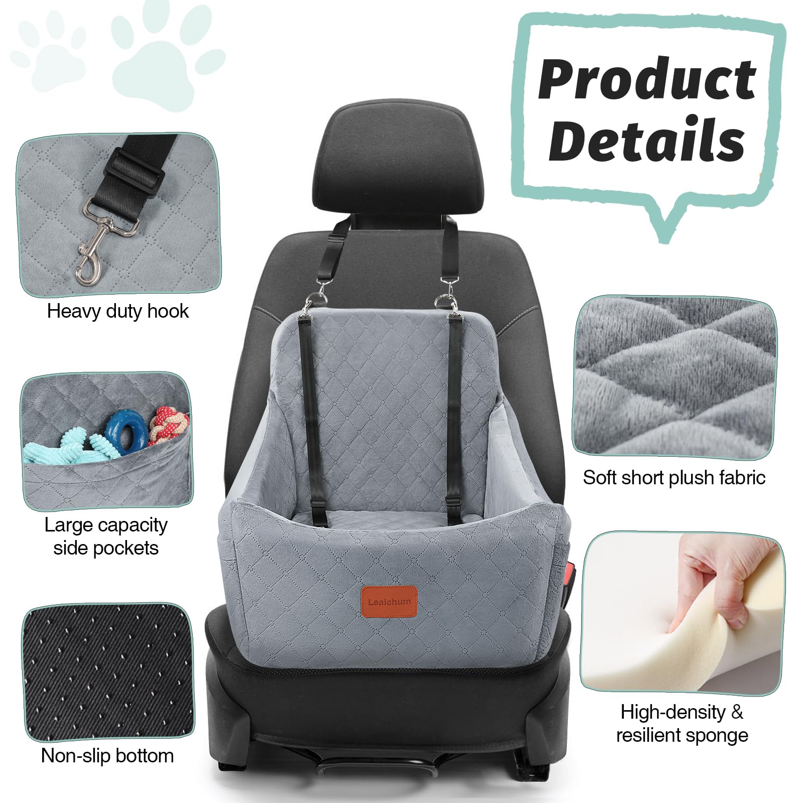 Lealchum siège-auto chien moyen, inclinaison ergonomique pour plus d'espace