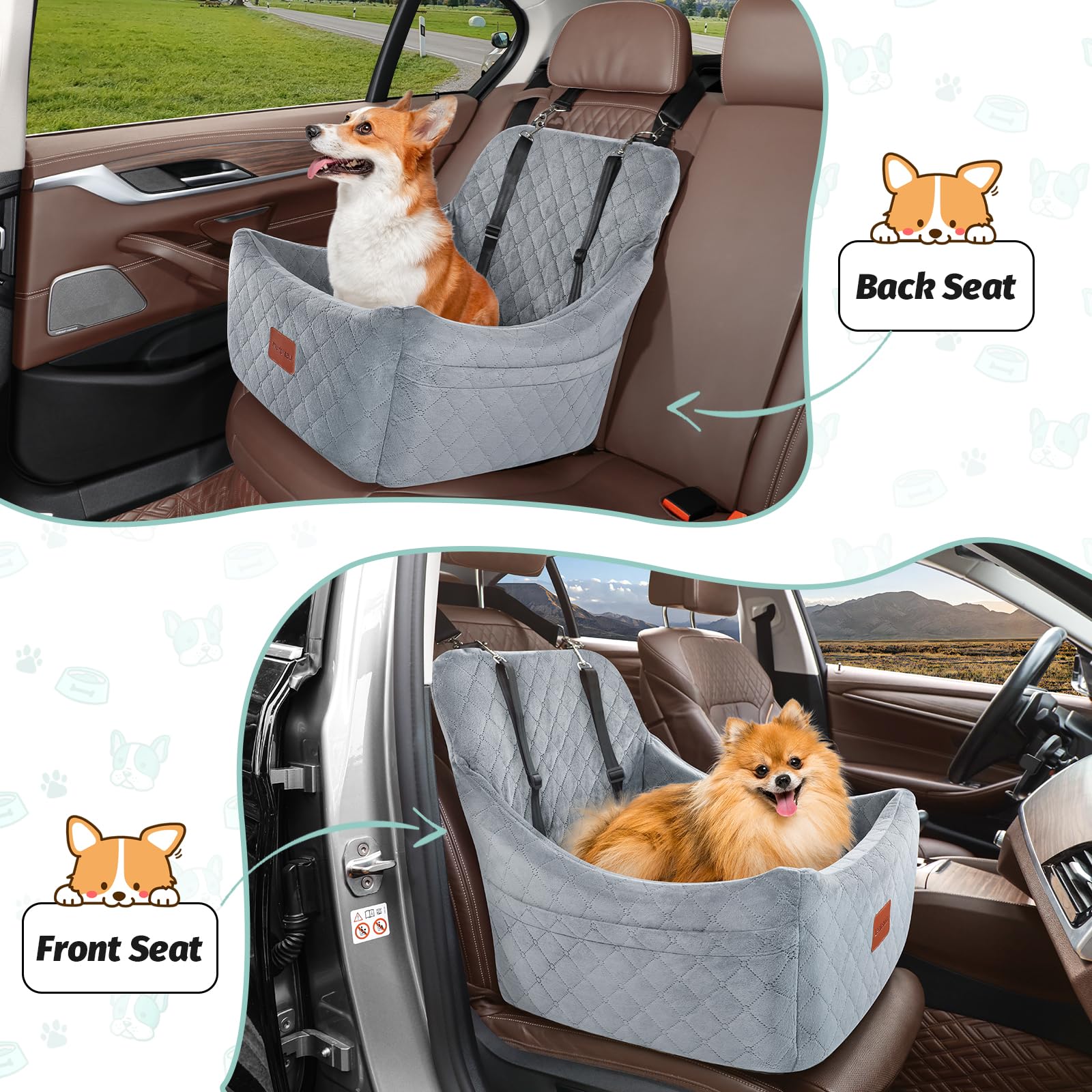 Lealchum siège-auto chien moyen, poches latérales pratiques