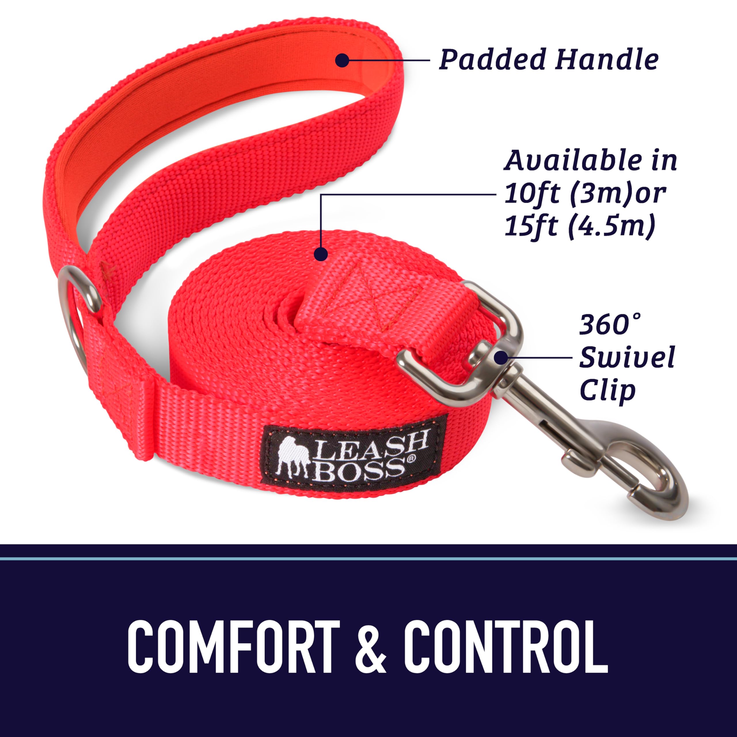 Laisse Leash Boss avec anneau d'attache pour options pratiques.