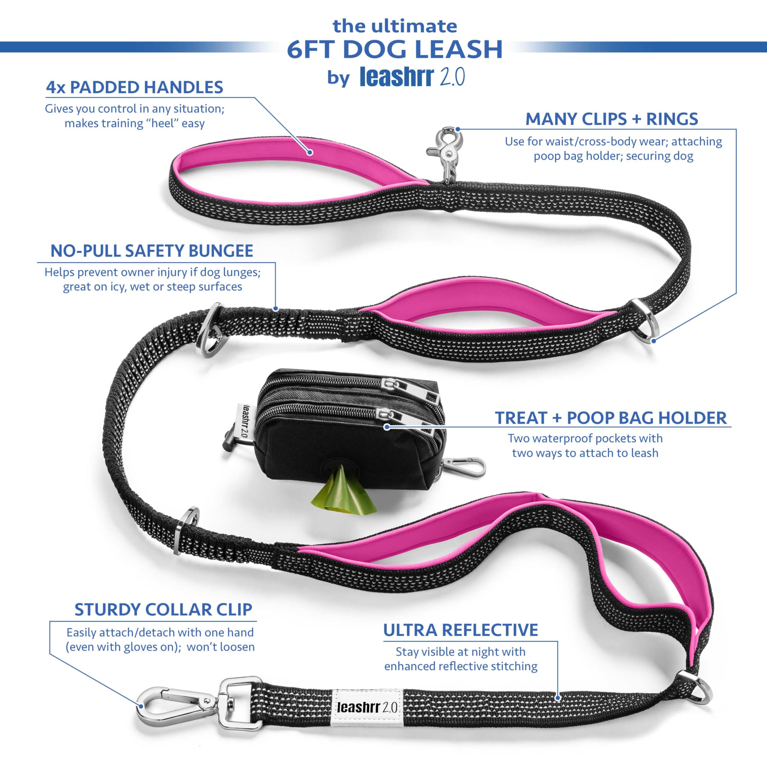 Leashrr 2.0 options mains libres pour la vie active et les sorties.