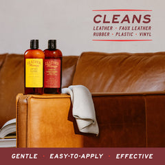 Sièges auto en cuir nettoyés avec Leather Honey, résultat propre et sûr.