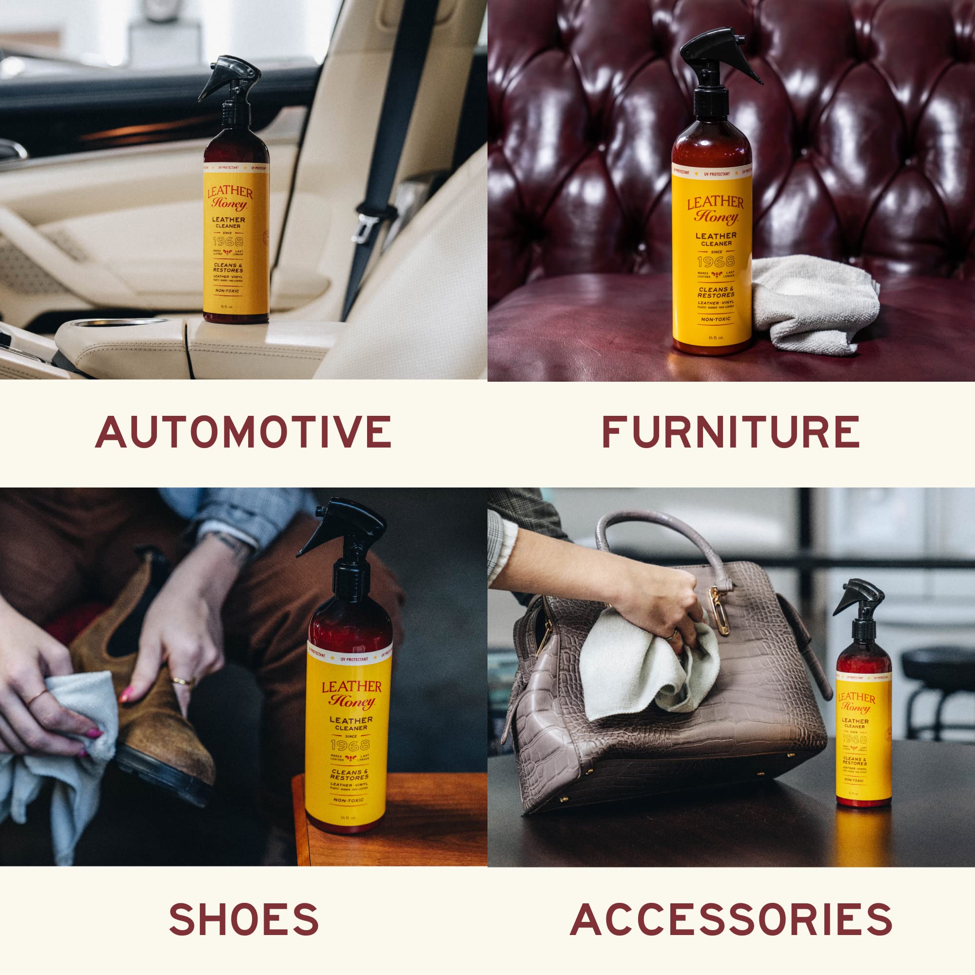Leather Honey nettoyant cuir et vinyle, élimine saleté et traces sans effort