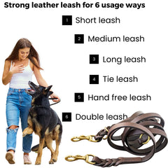Laisse Leatherow en cuir véritable résistante pour longues sorties