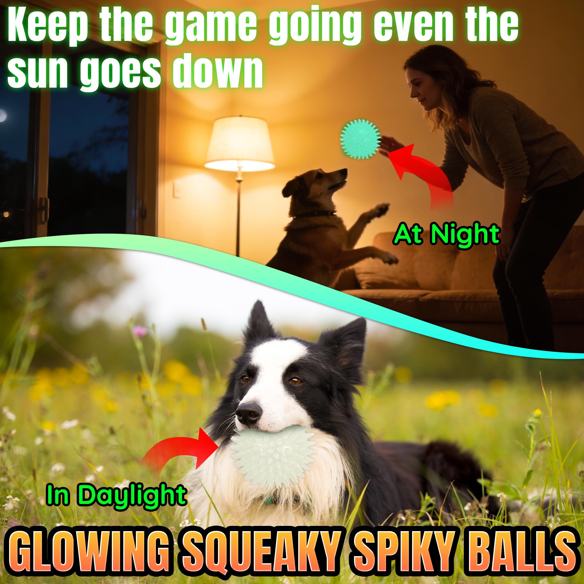Balle qui couine LECHONG avec éclairage nocturne attrayant pour le chien.
