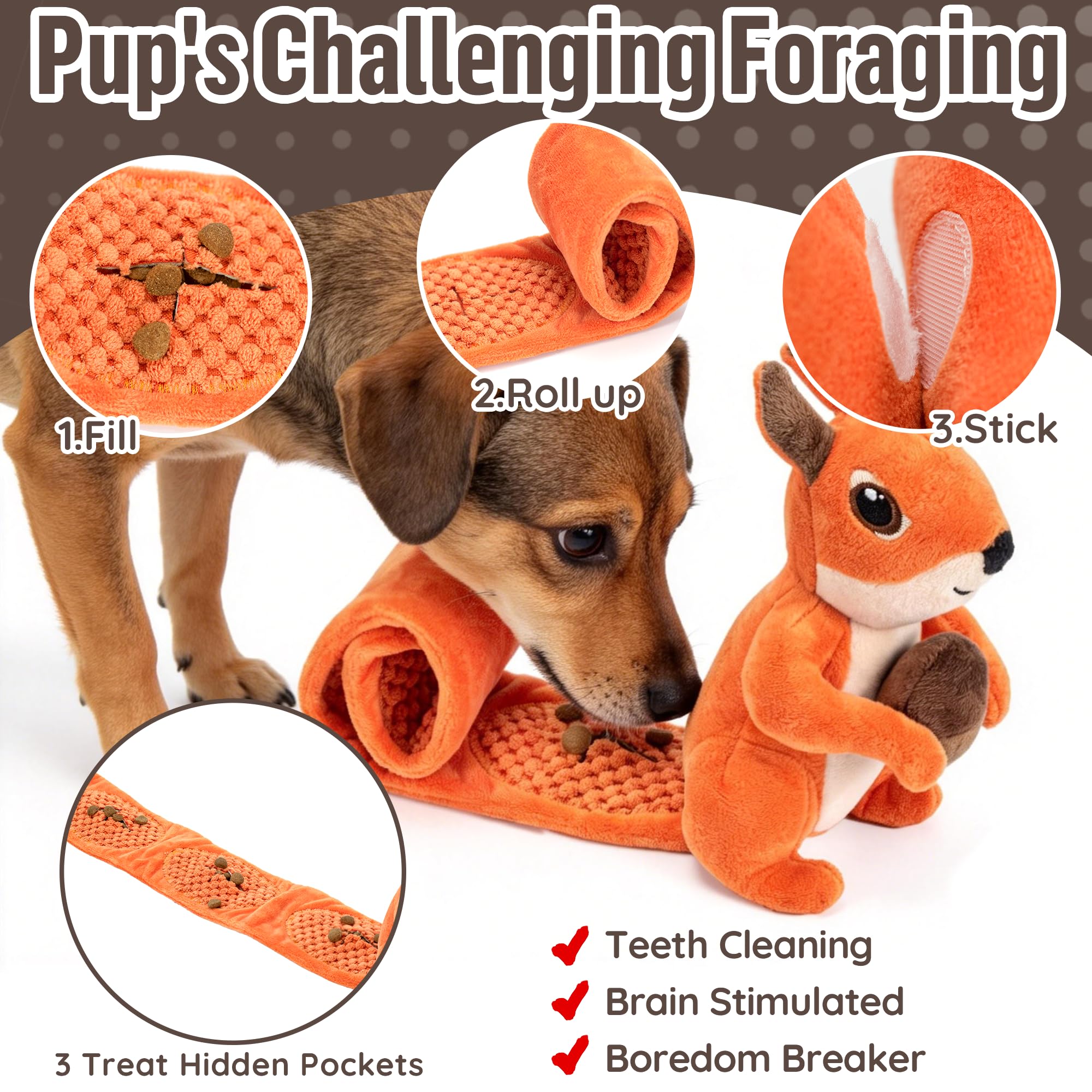LECHONG jouet peluche queue crinkle enroulable pour enrichment sensoriel