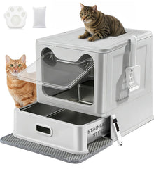 LeeJARD Litière métallique entrée par le haut XL pour grands chats.