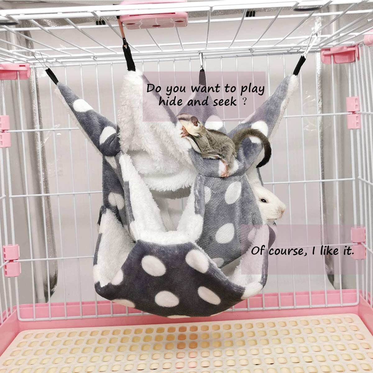 LEFTSTARER hamac-dortoir gris confortable pour furet et chinchilla, détente sécurisée.