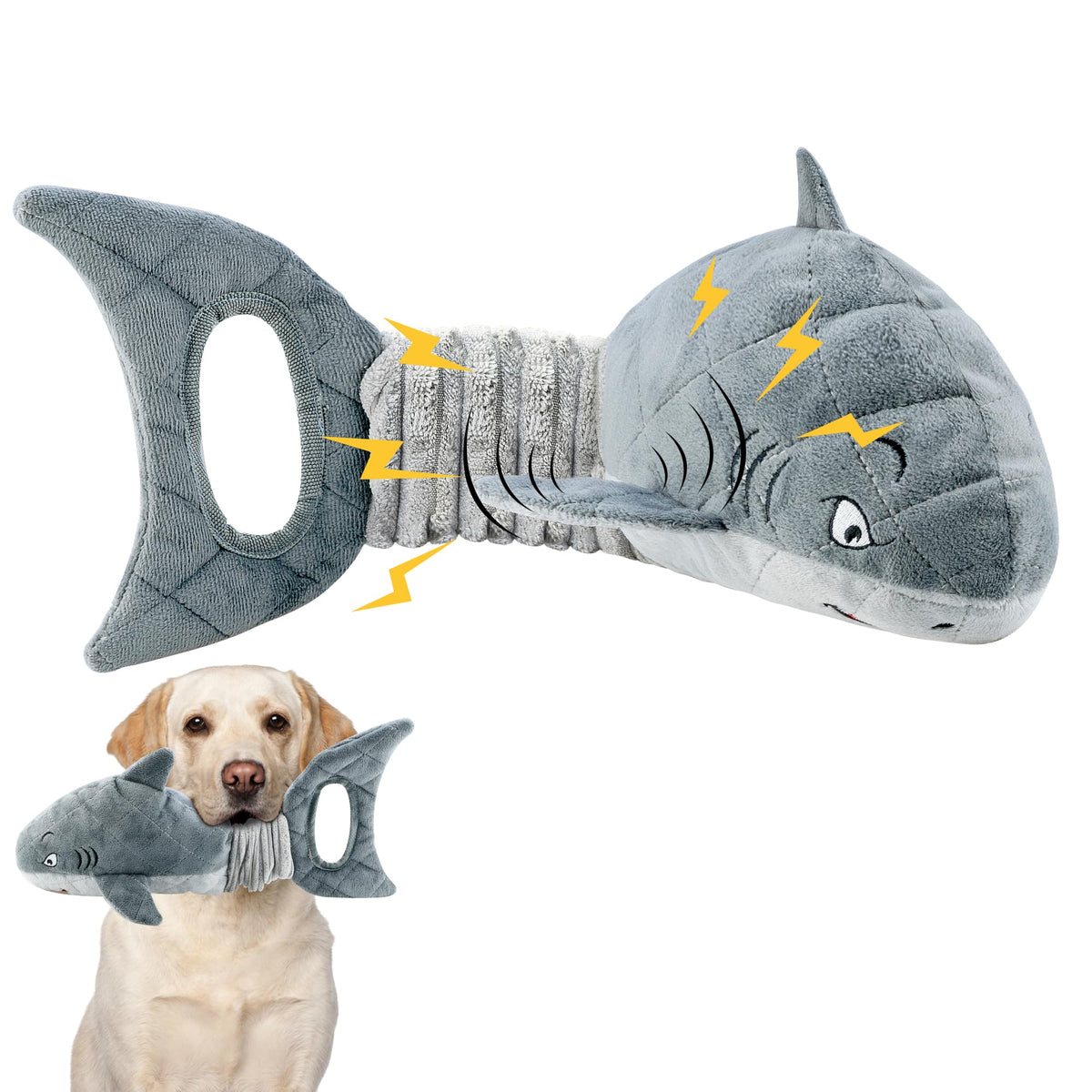 LEGEND SANDY grand jouet chien siffle, corps-poisson géant pour stimulation mentale.