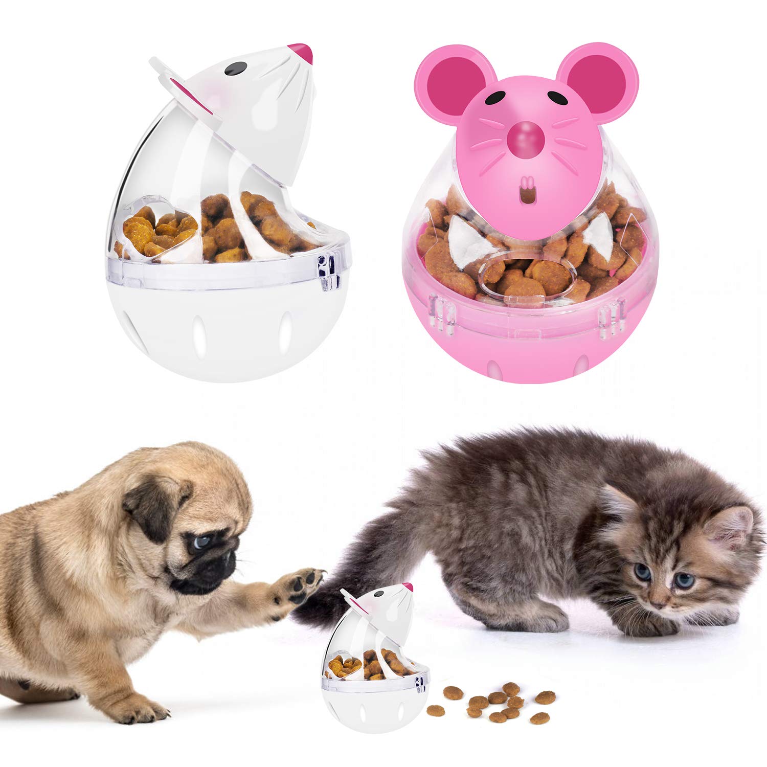 Legendog balle alimentation lente, réservoir transparent, nourriture visible.