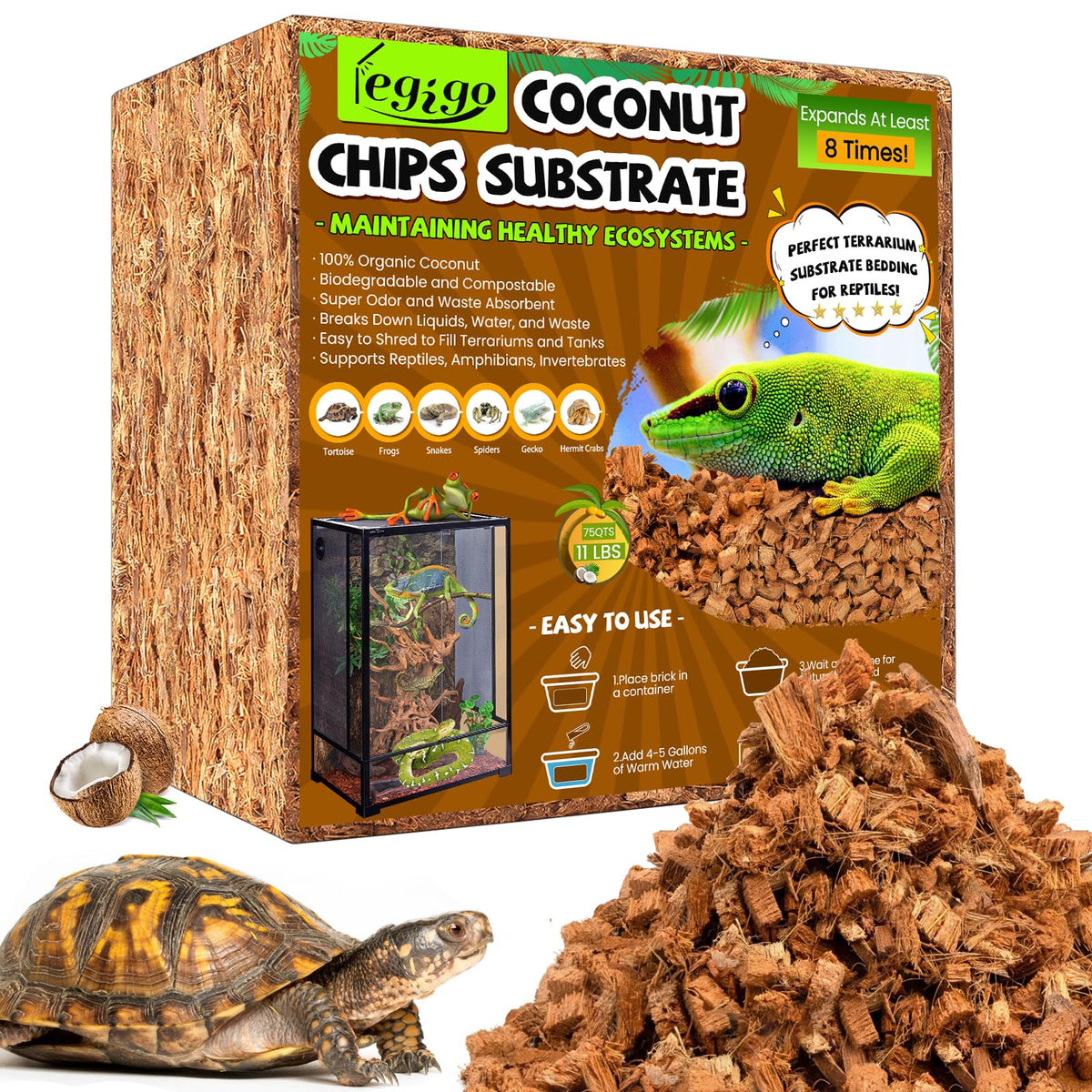 Legigo substrat coco copeaux 10 lb, bloc compact prêt à l'emploi et absorbant les odeurs.