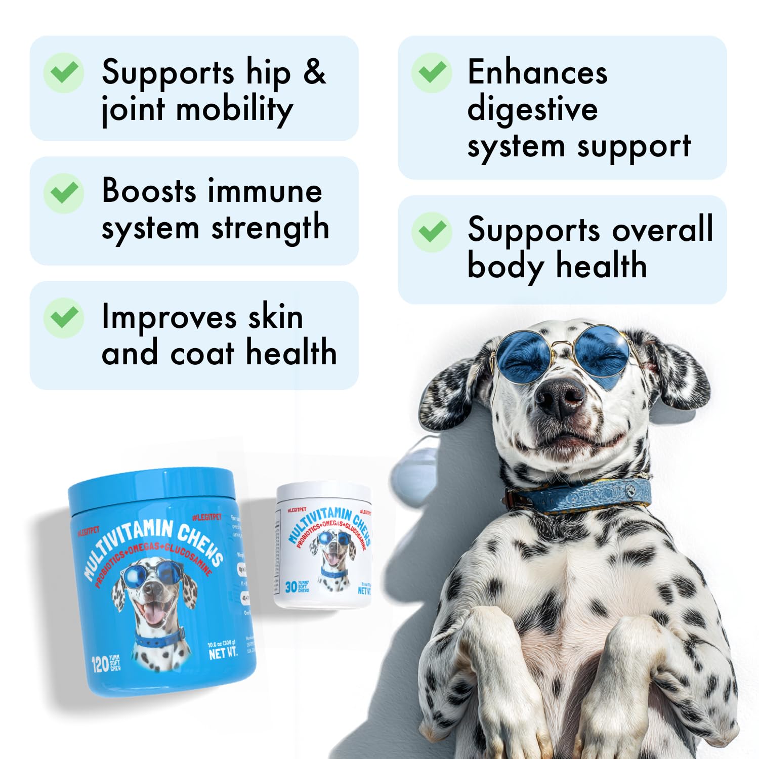 LegitPet - Gommes multivitamines chien, texture agréable et approuvée par les animaux.