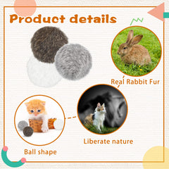 Leifide balle pom-pom fourrure lapin blanc, douceur tactile et jeu polyvalent.