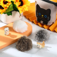 Leifide balle pom-pom fourrure lapin cafe, ensemble coloré pour chats actifs.