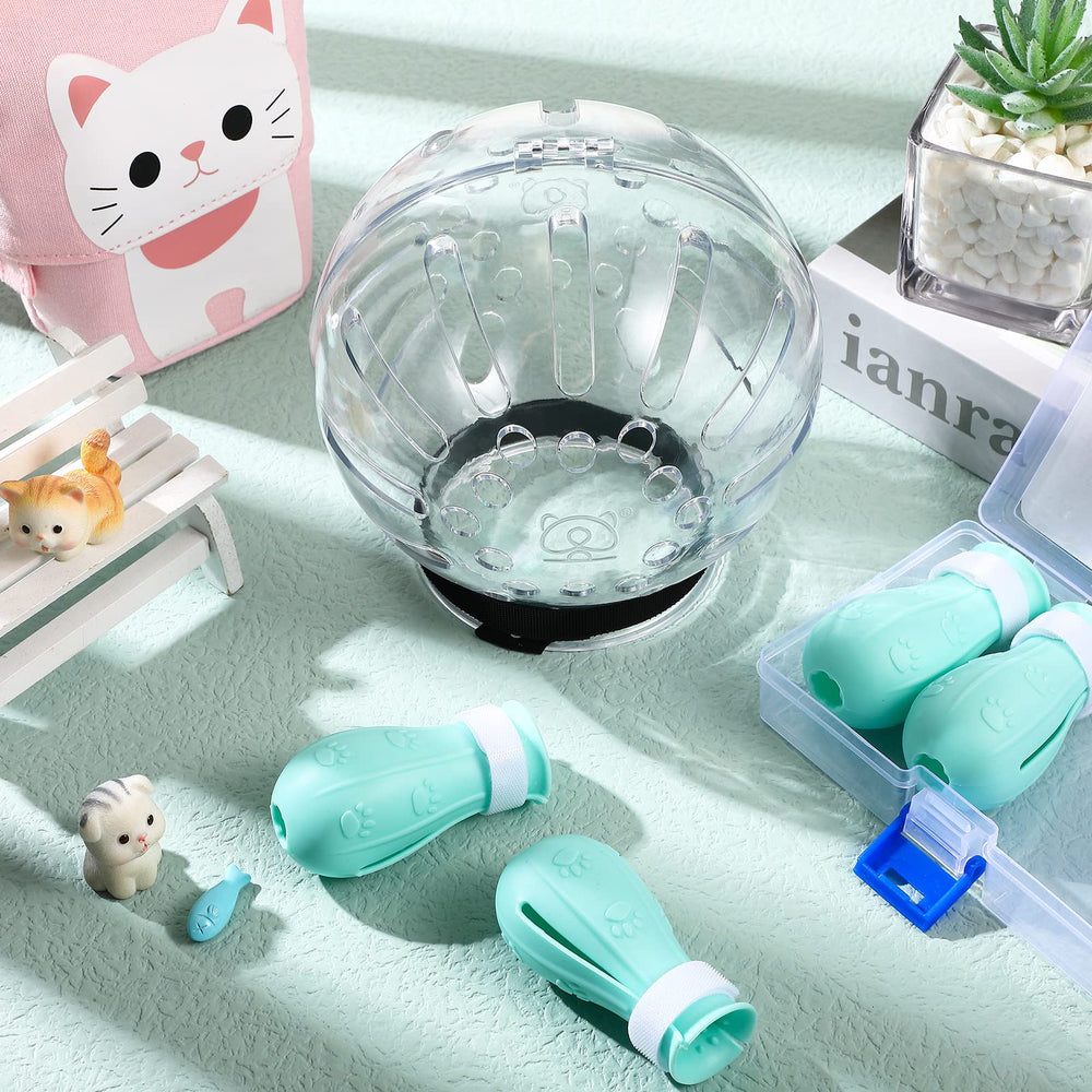 Capuche chat et gants pour sécurité pendant le bain.