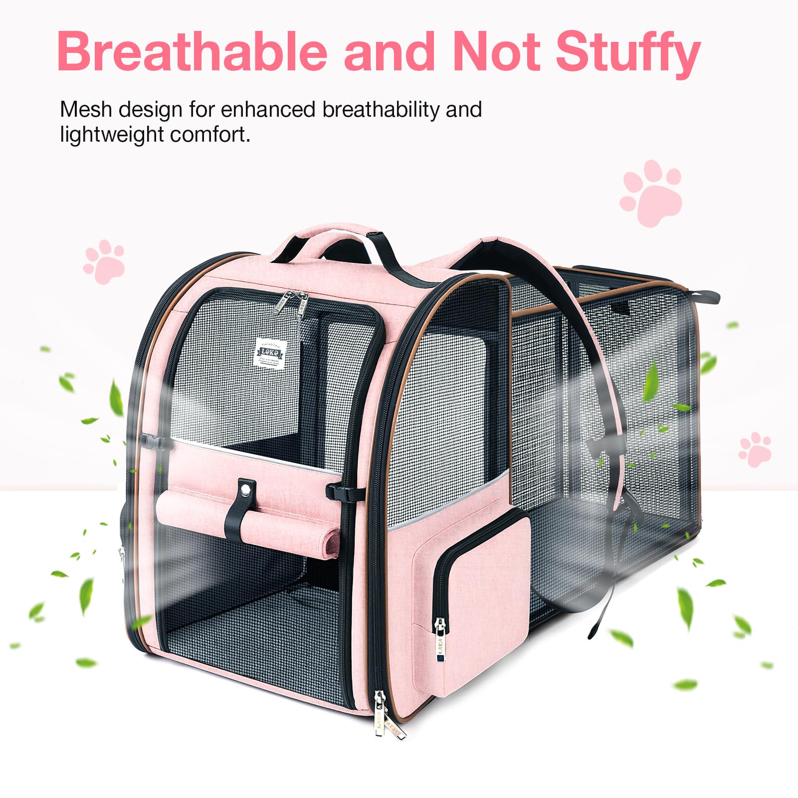Lekebobor sac porteur rose extensible pour espace supplémentaire.