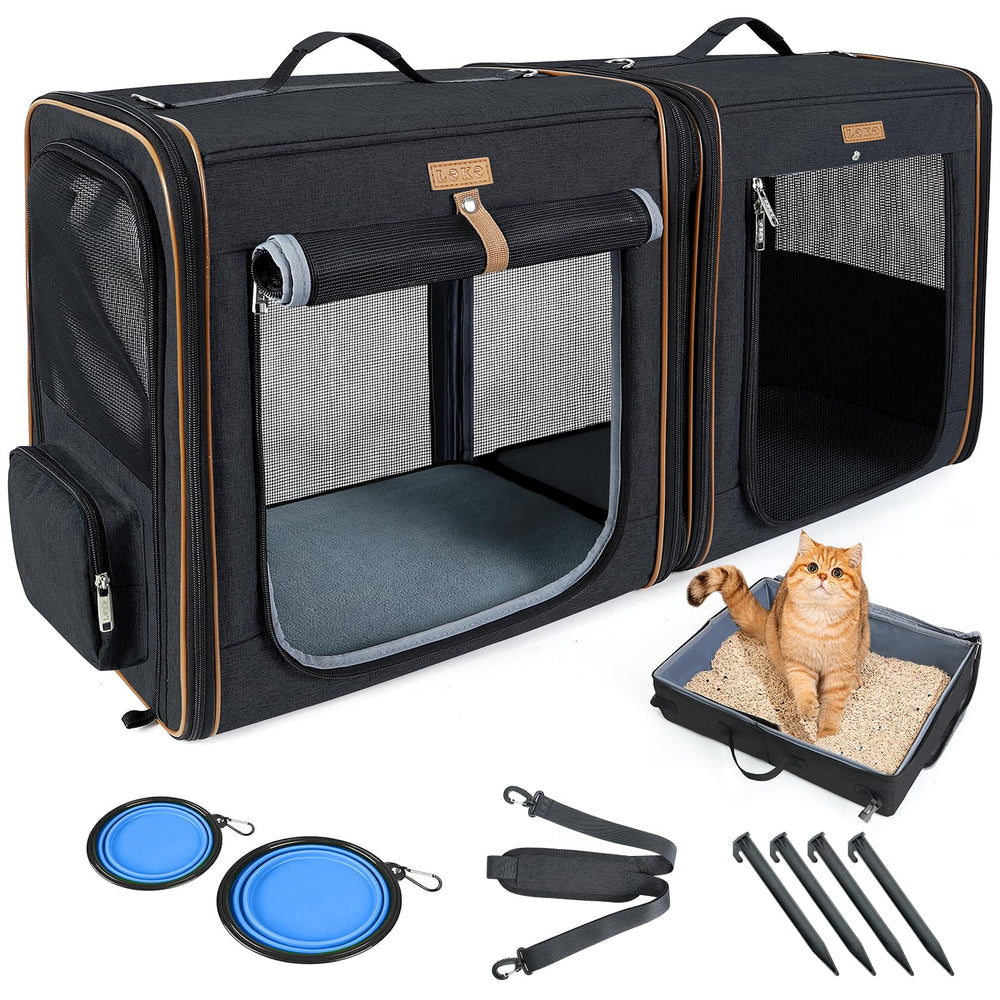 Lekereise carrier-chat 2-en-1 avec litière: transport sûr et pratique pour deux chats.