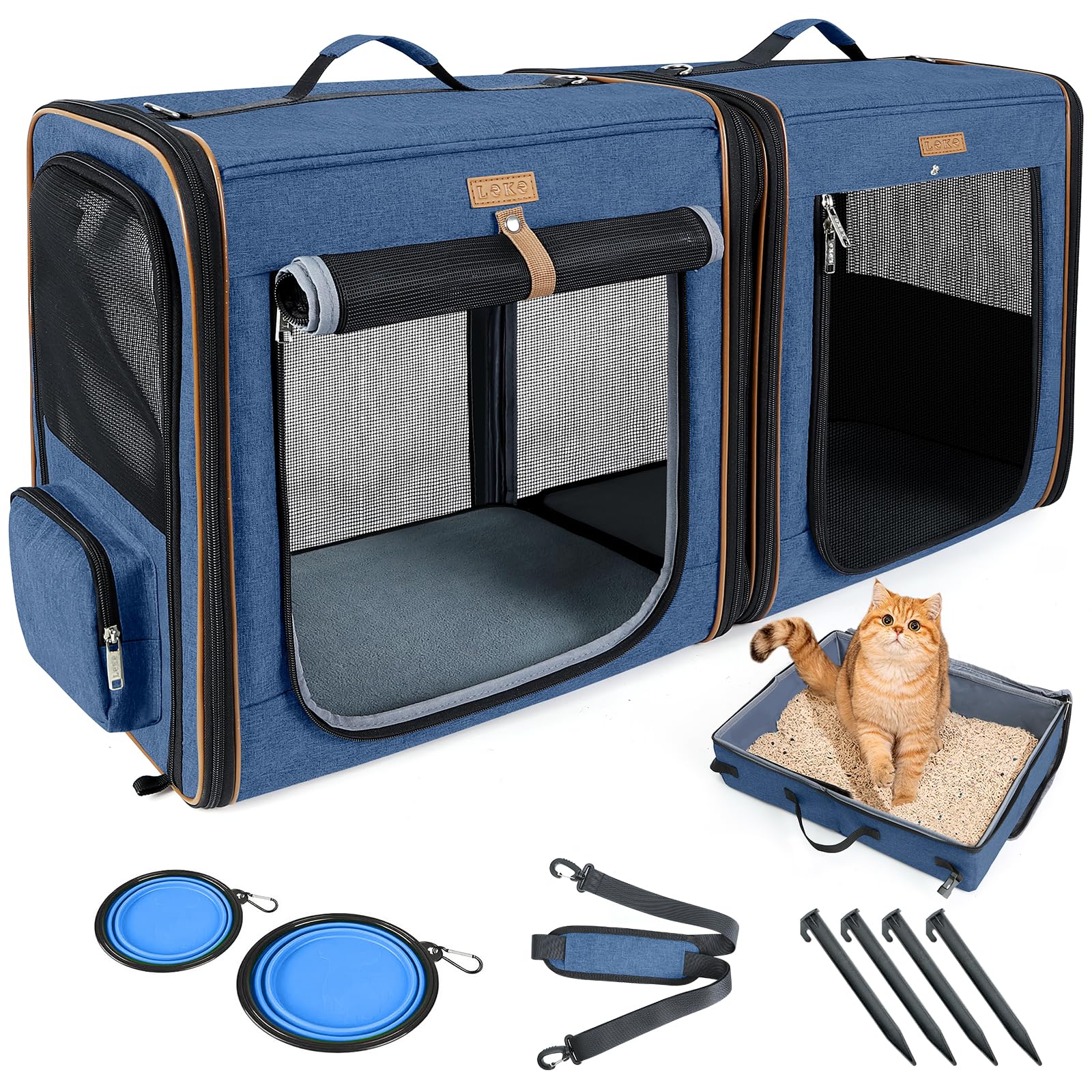 Lekereise porte-chat double connecté, parfait pour voyager avec deux chats en sécurité.